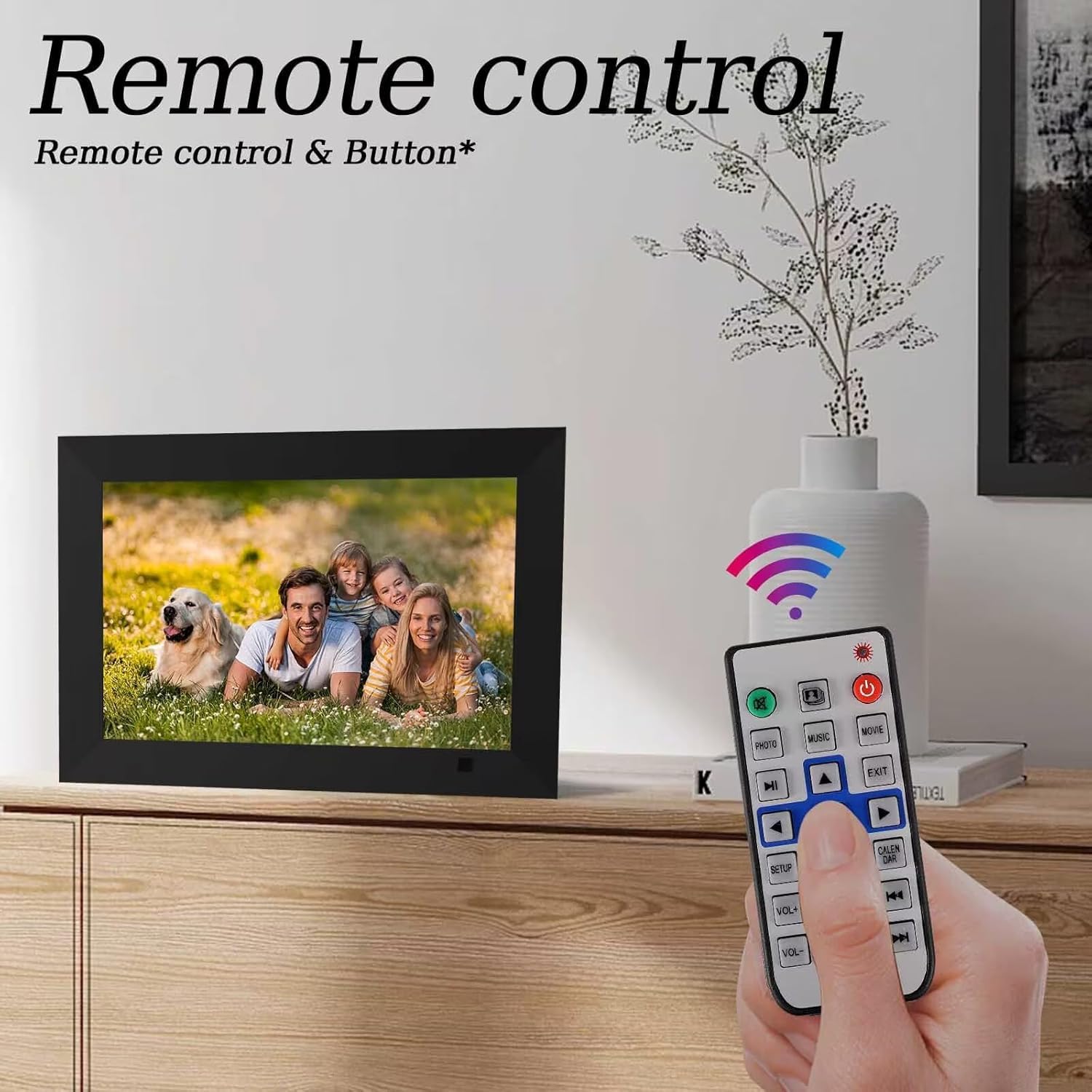 Cornice Digitale 10,1 Pollici - Cornice Digitale Foto No WiFi con Telecomando, Cornice Elettronica Senza Touchscreen Rotazione Automatica Supporto USB/SD, Foto Musica Video Calendario Famiglia
