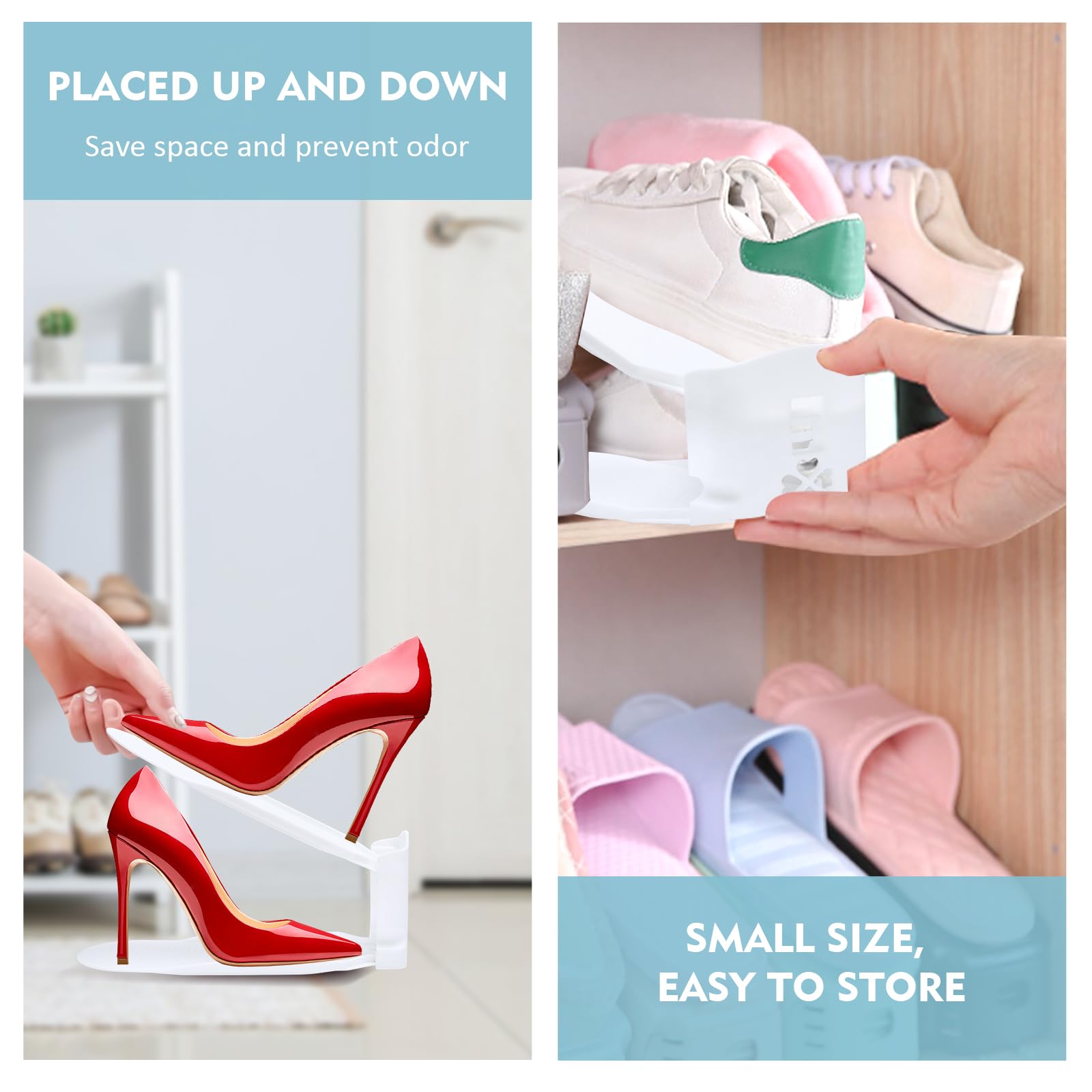 Organizadores de Zapatos,20pcs Soporte de Calzado de Altura Ajustable,Zapatero Simple,ranuras para zapatos,Adecuada para Mujeres y Hombres,3 Alturas para Todo Zapatos,Ahorra Espacio(Blanco)