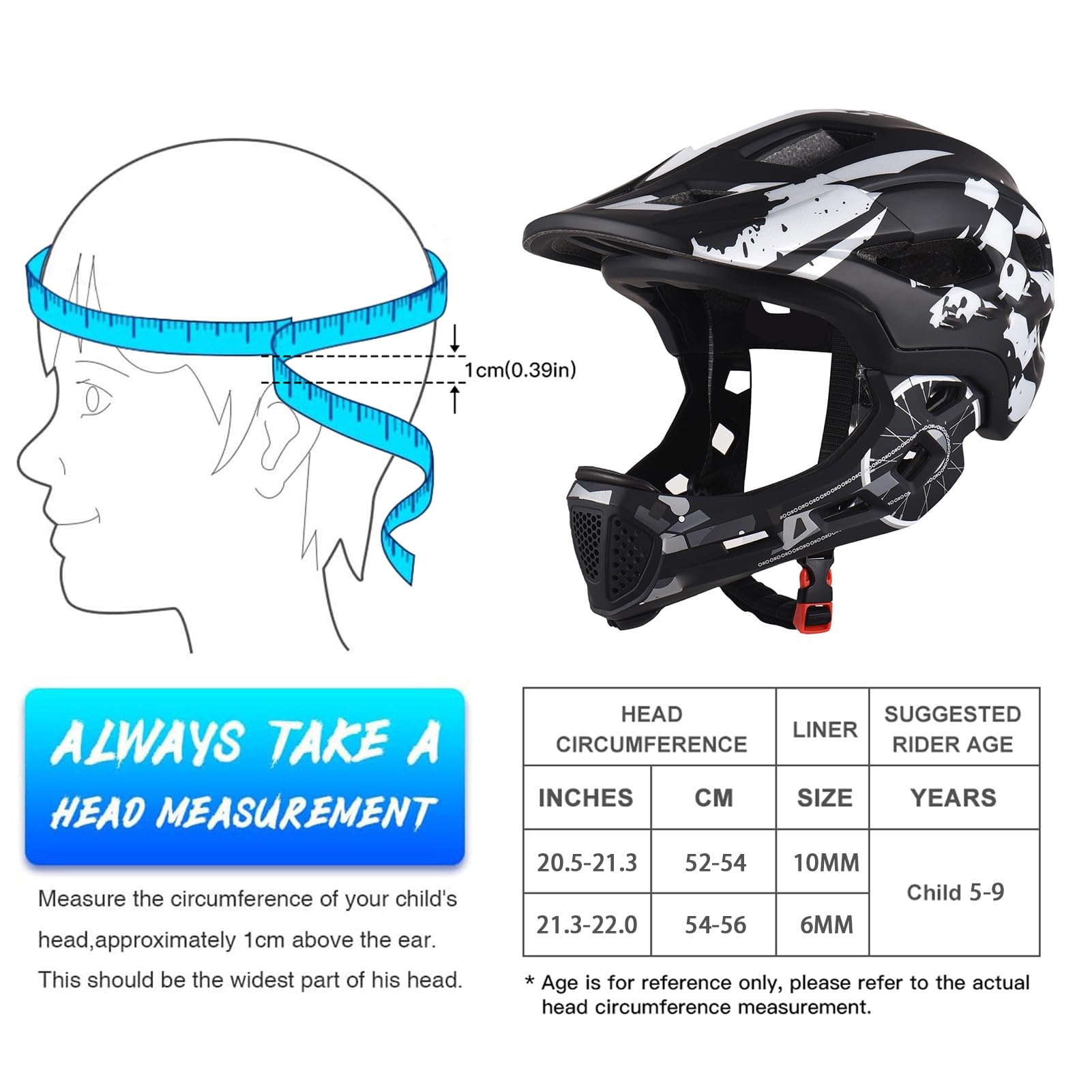 Lixada Casque de vélo pour Enfants Casque intégral Amovible Casque de vélo réglable pour Enfants Cyclisme