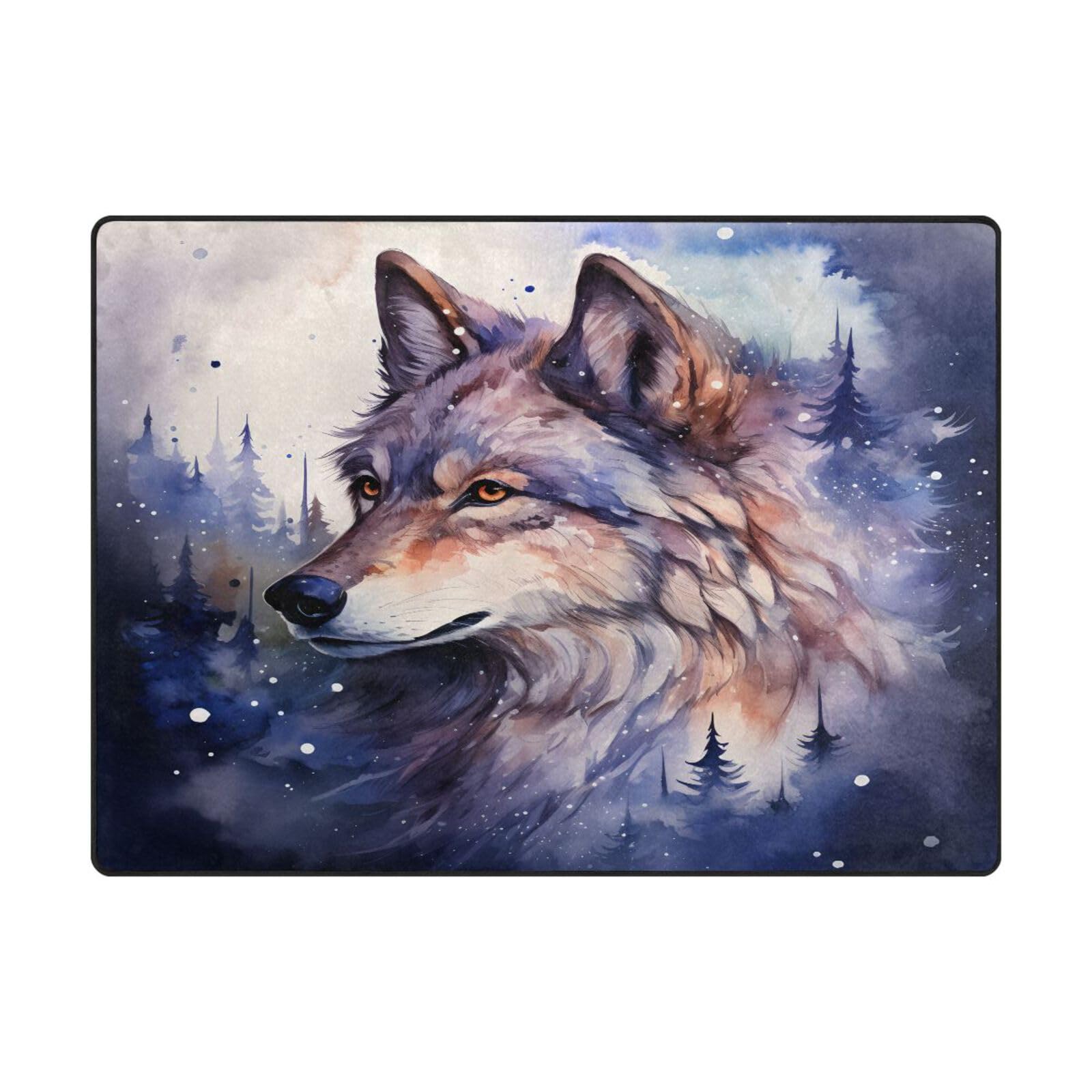 Tapis doux contemporain loup aquarelle Mnsruu pour salon
