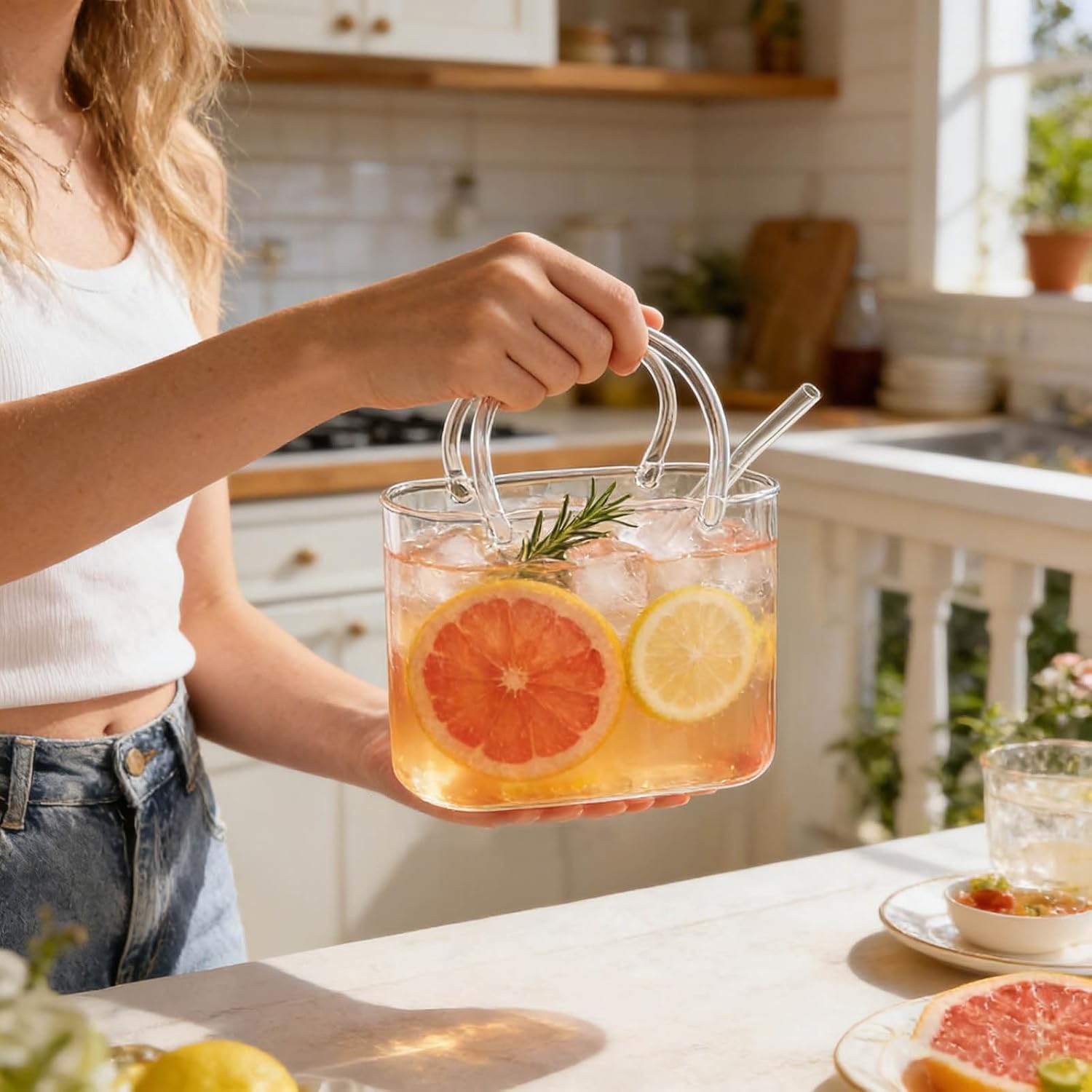1 Pcs Glass Purse For Drinks, Glass Cup Bags Set, Wine Cup Purse Bag Shape With Glass, For Juice Tea Cocktails Fish Tank Vase A Ladies' Party Drinking Mug, Handbag Vases for Room Decoration (2)