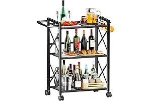 Simple Trending 3-Tier Black Bar Cart with Wheels