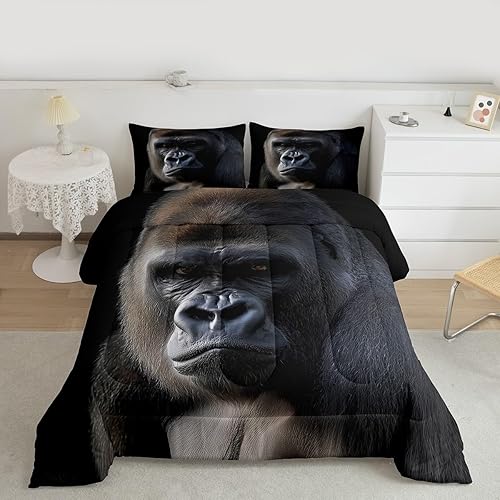 Erosebridal Juego de ropa de cama de mono, tamaño Queen, juego de edredón de chimpancé, edredón de plumón de mono negro y mono, animales tropicales, disponible en Yaxa Guatemala