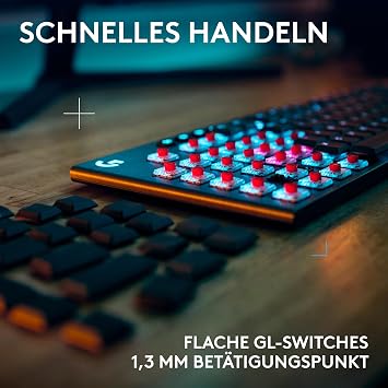 Logitech G G915 X Lightspeed - Wireless Flat Gaming Keyboard Double Shot PBT Keycaps Fully Programmable Keys RGB Backlight GL Blue Clicky - PC/Mac DEU QWERTZ - Black