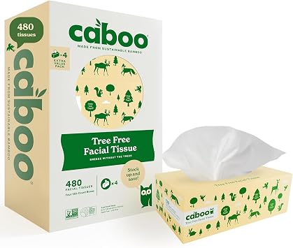 Caboo Tree Free Facial Tissue Paper, Tree Free, Eco Friendly 3 Ply Tissue Flat Box - 120 Sheets Per Box, Total of 4 Boxes, 480 Total Tissues