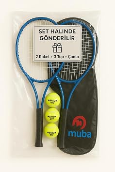 Muba 7li SET 27 İnç Yetişkin Tenis Raketi Seti 2 Raket 2 Çanta 3 Top L2 Grip 68 cm Çok Renkli Tek Ebat