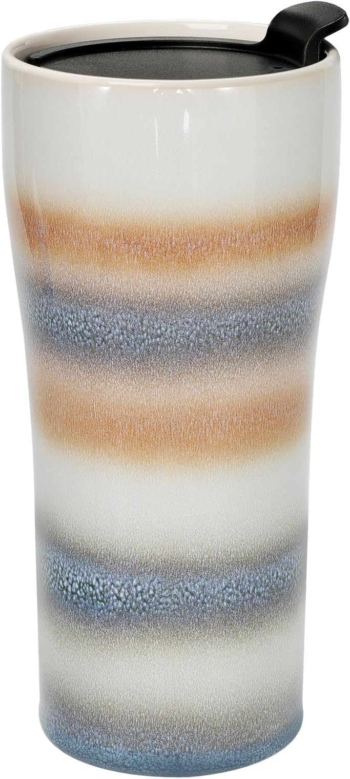 Kopmath Double Wall Ceramic Coffee Mug with Lid,15oz Large Insulated Travel Coffee Mugs