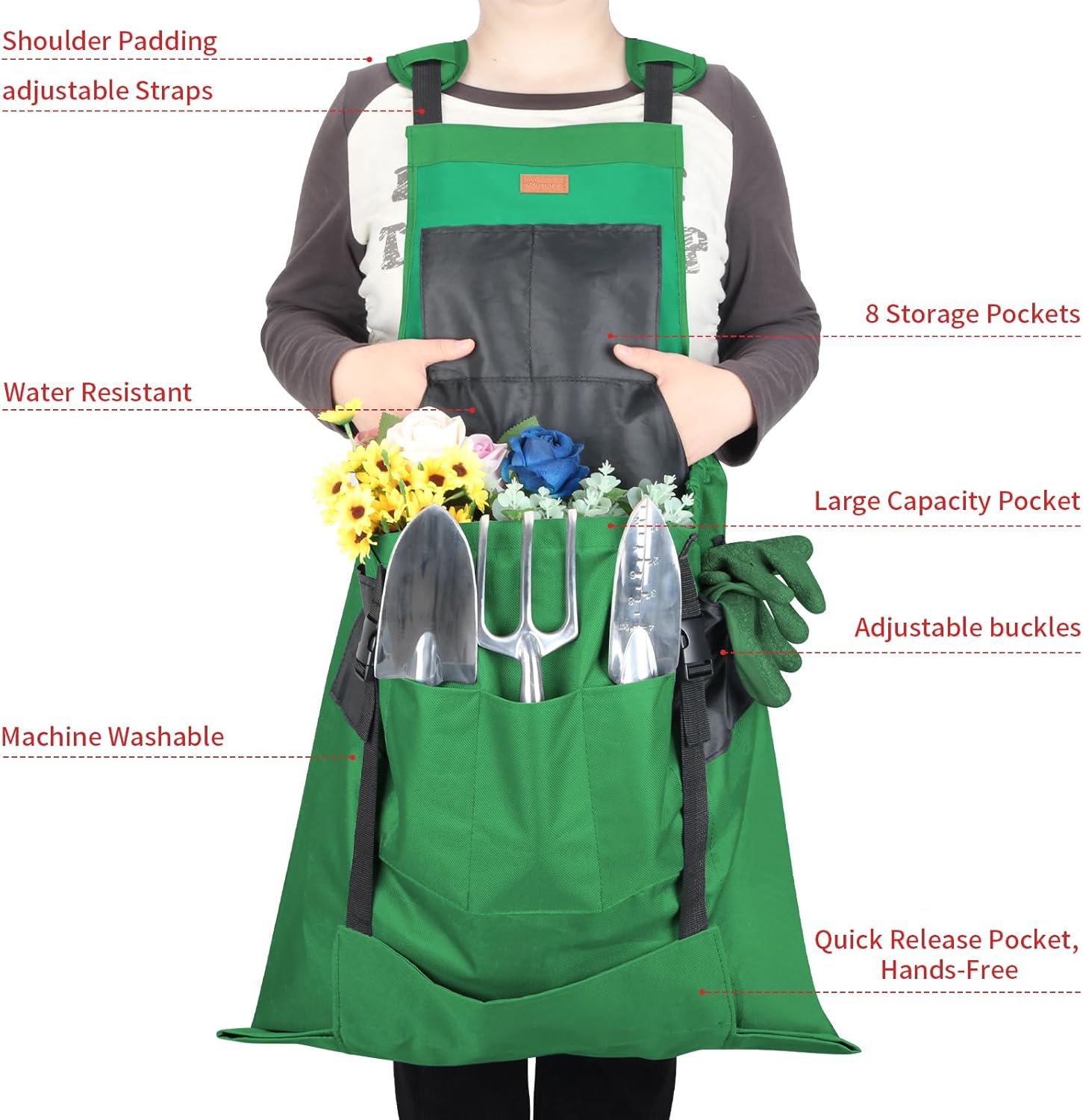 Gardening Apron with Pockets for Women&Men, Harvest Aprons w/Quick Release Pocket, One Size Fits Most, Gardening Gift