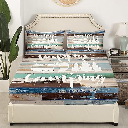 Vista 12 de Juego de sábanas para cámper tamaño matrimonial para niños y niñas, sábanas de madera para adolescentes de Happy Camping Farm, accesorios de Multi 04