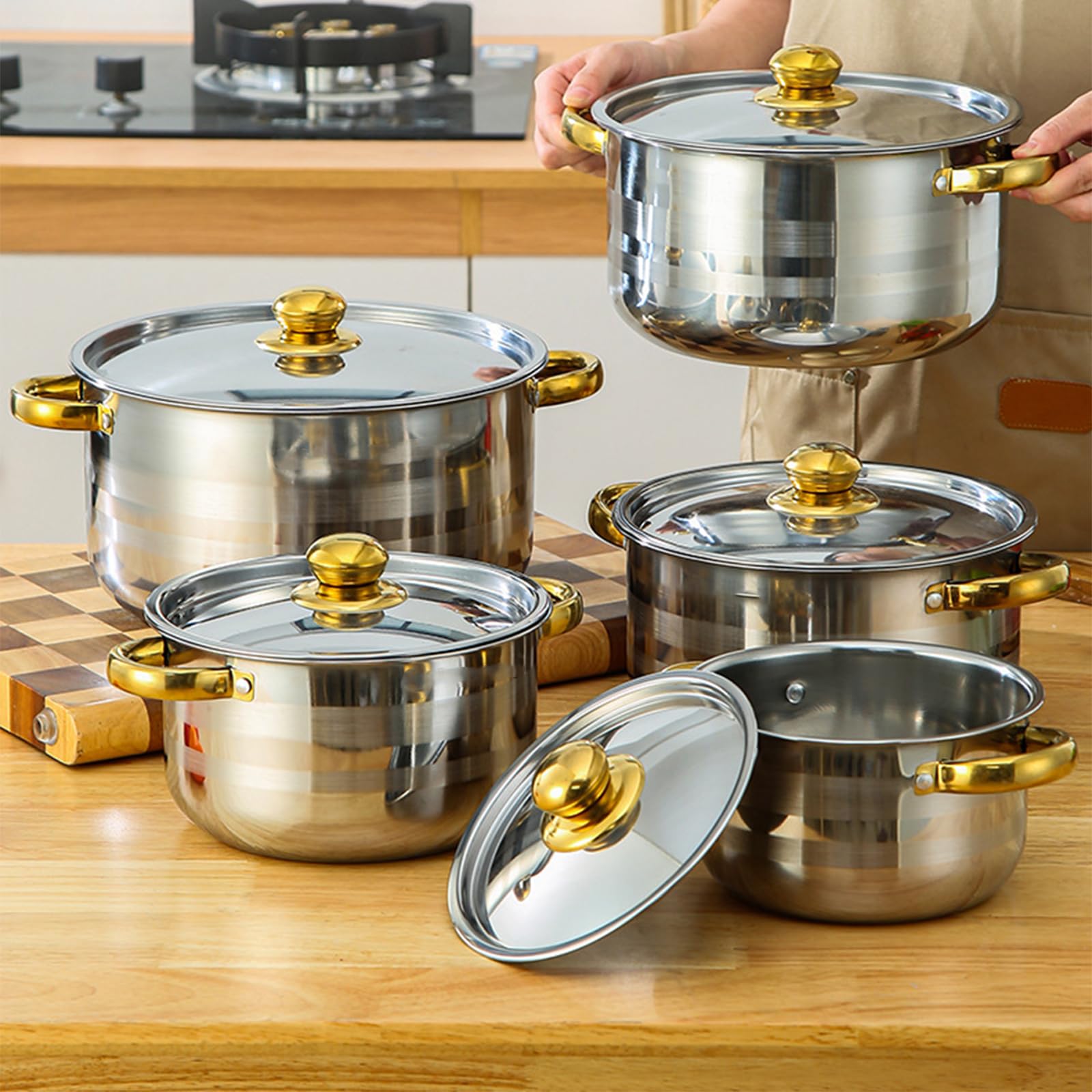Topfset Induktion 5-teilig, Edelstahl Kochtopf Set mit Glasdeckel | Spülmaschinenfest & Doppelgriff, Für Gas, Elektro & Ceran, Rostfrei & Langlebig