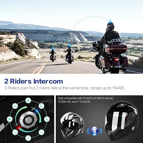 Miniatura 3 de FreedConn BM2-S - Casco de motocicleta con Bluetooth y función de marcación de voz, manos libres, 500 m 2  3 conductores, DOT con Bluetooth