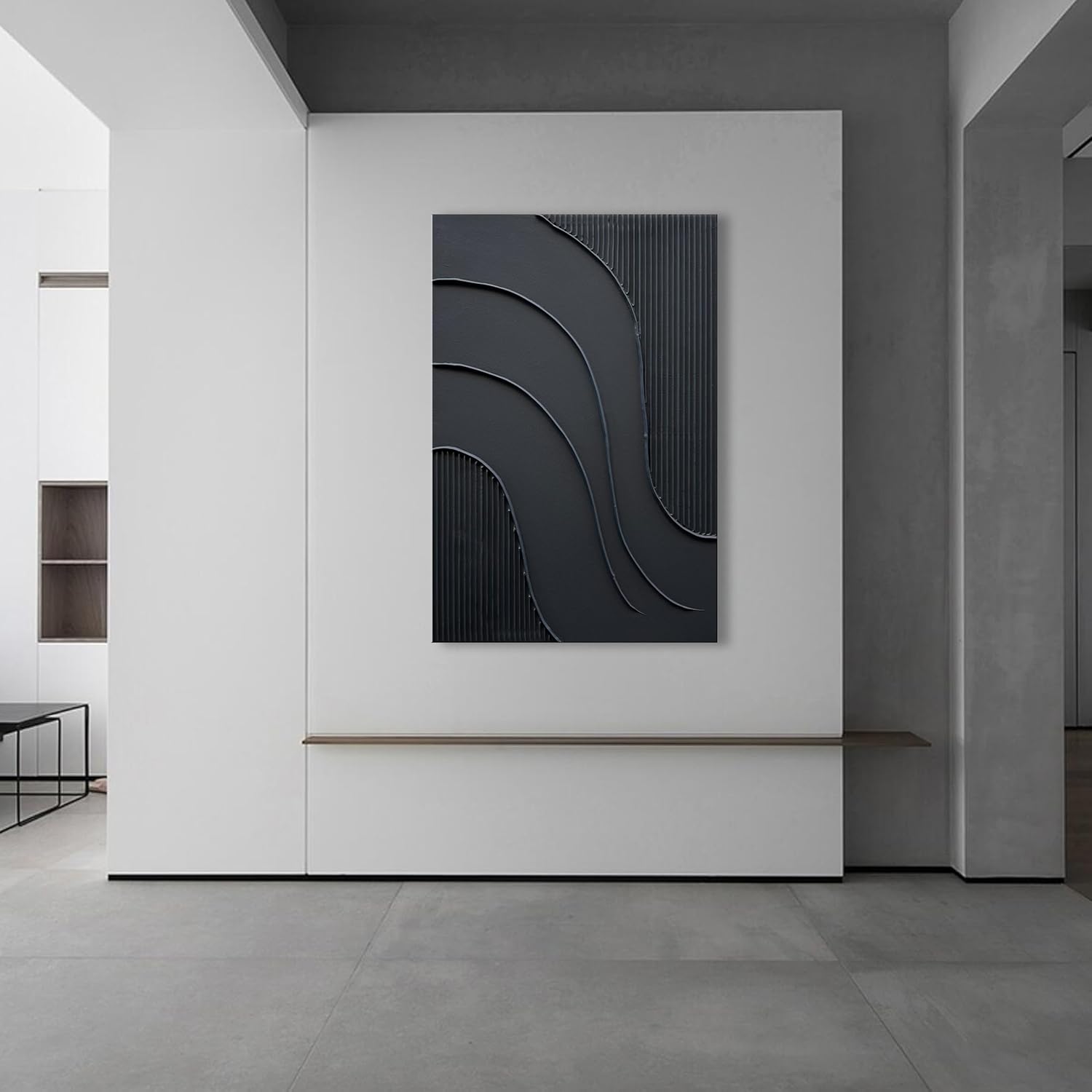 NANKAI Hand-Painted Thick Texture Black Minimalist Oil Painting 24x36 Inch Texture Abstract Painting Home wall Decorative Art