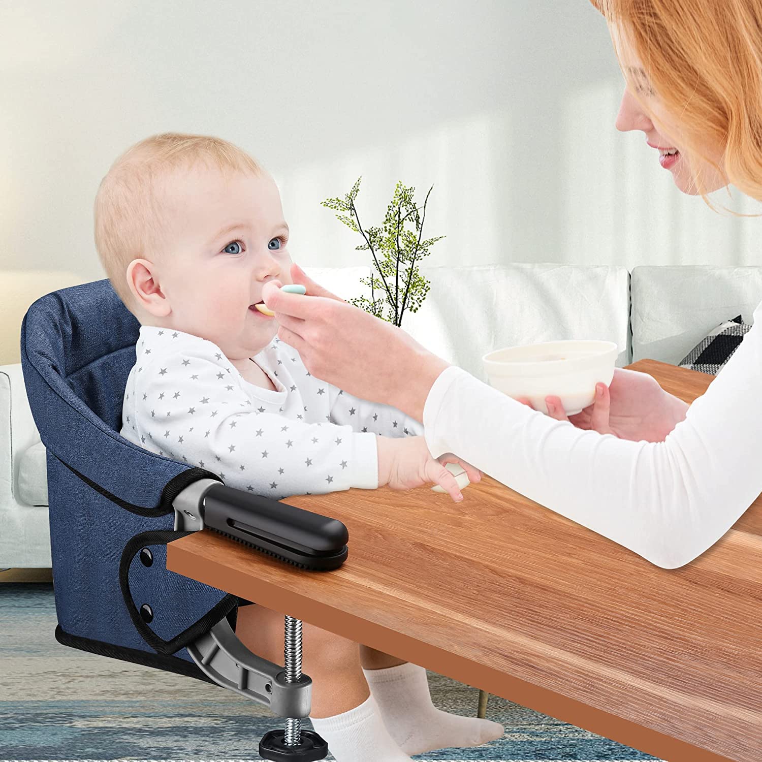 Siège de Table pour Bébé, Chaise Haute Portable avec Ceinture de Sécurité Chaise de Table Pliable pour Enfant avec Sac de Transport (Brun)