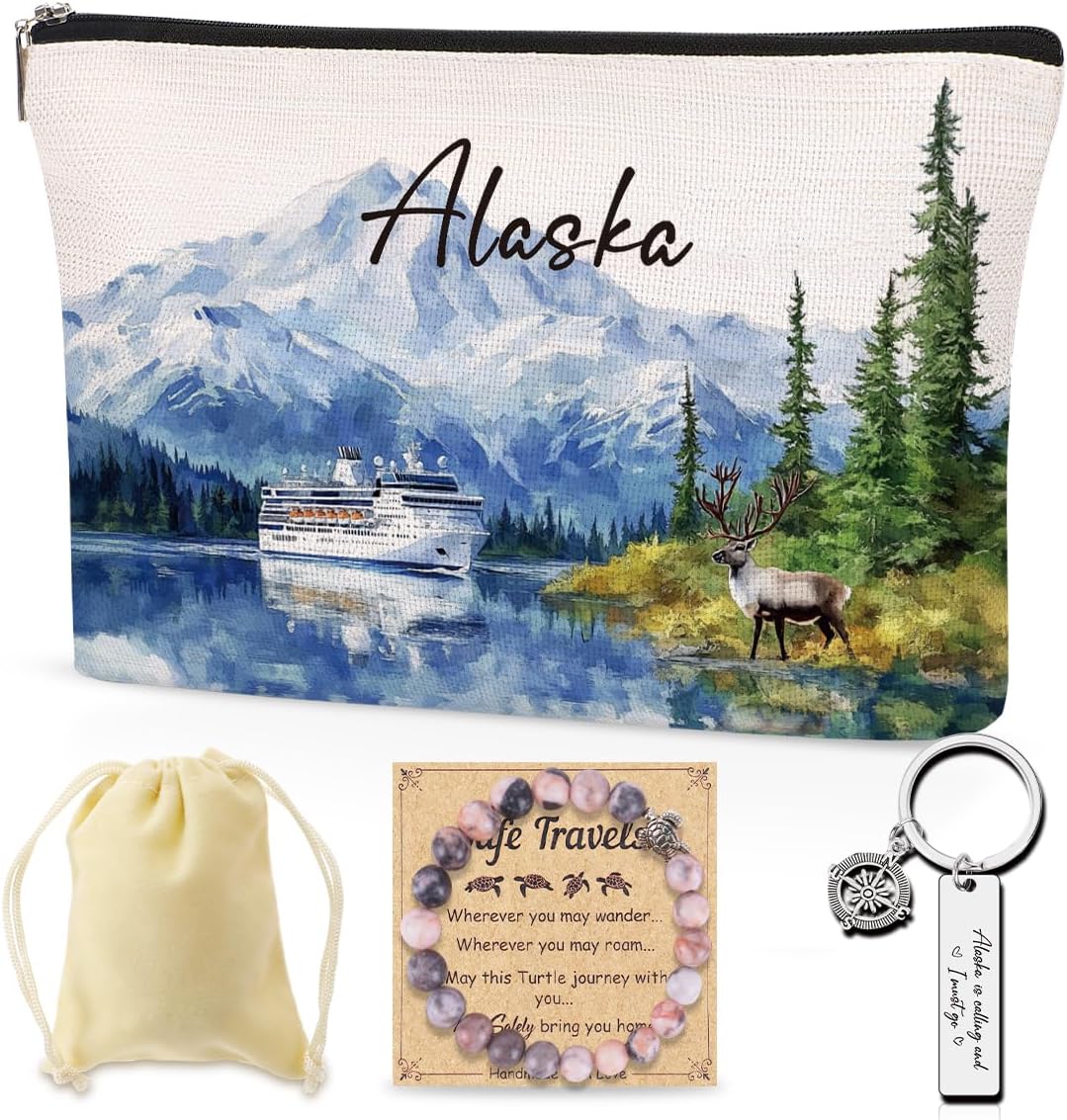 Alaska Cruise Makeup Bags Gifts for Women, Alaska Travel Essentials Cosmetic Bag wi...