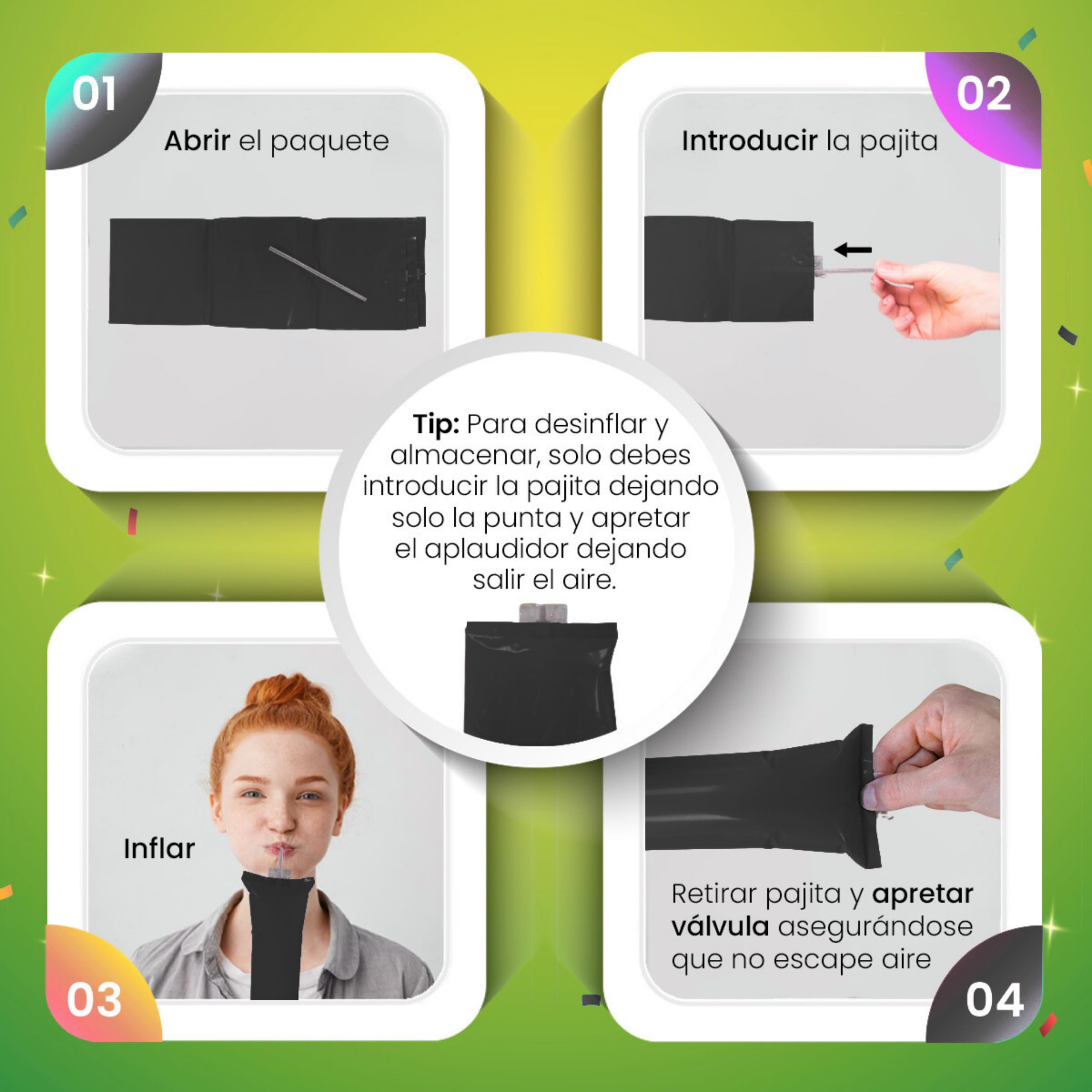 Lot 100 Paires Bâtons de Frappe Gonflables Réutilisables | Bâtons de Fête ou d'Animation Bruyants pour Événements Sportifs et Célébrations | Cotillons et Accessoires d'Ambiance (Noir)