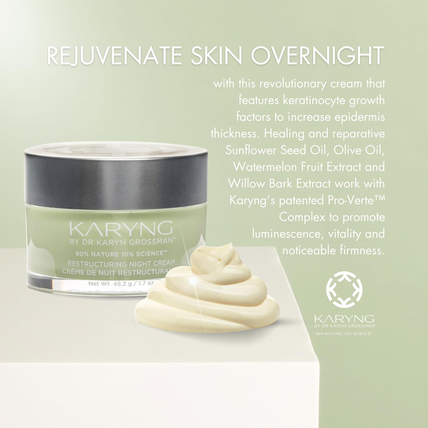 Karyng Restructuring Night Cream for Face, Fragrance-Free Overnight Moisturizer, Hydrating and Firming Anti-Aging Face Cream for Sensitive and Mature Skin, 1.7 oz