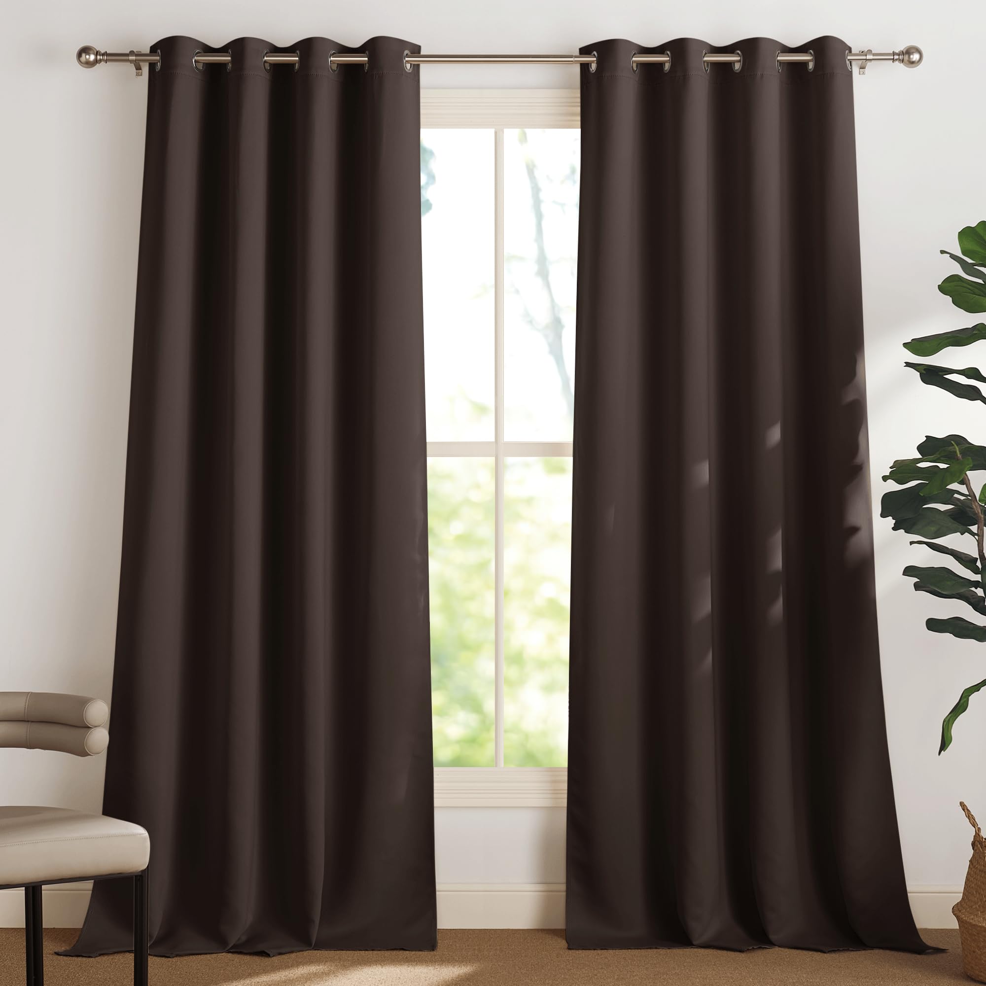 PONY DANCE Tende Oscuranti con Anelli per Salotto Tenda Camera da Letto Termiche Isolanti per Interni Curtains Moderne per Soggiorno 2 Pezzi L 140 x A 240 cm, Marrone