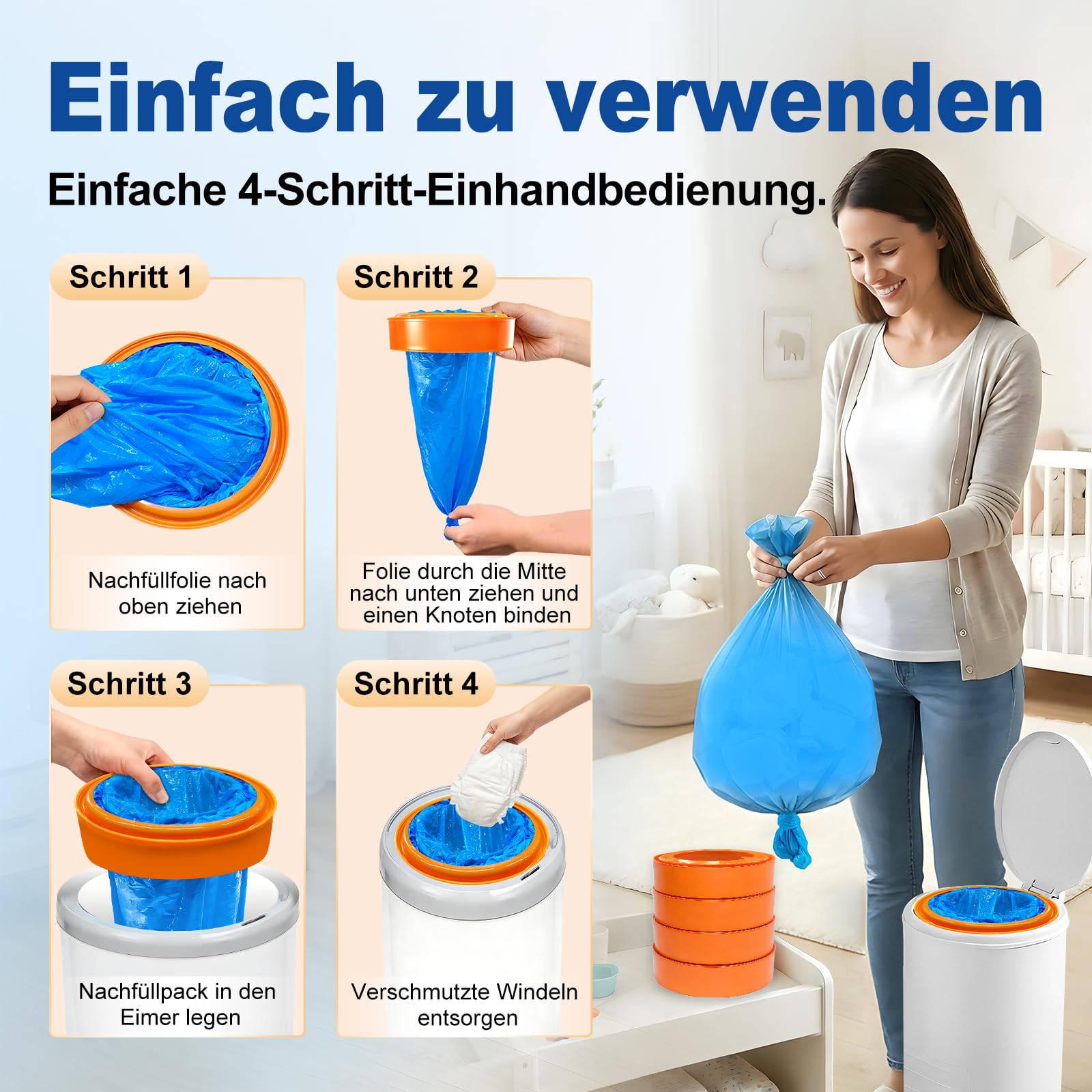 Sacs de recharge au design carré compatibles avec Diaper Genie Compact, contrôle maximal des odeurs, recharge de sacs poubelles, film continu