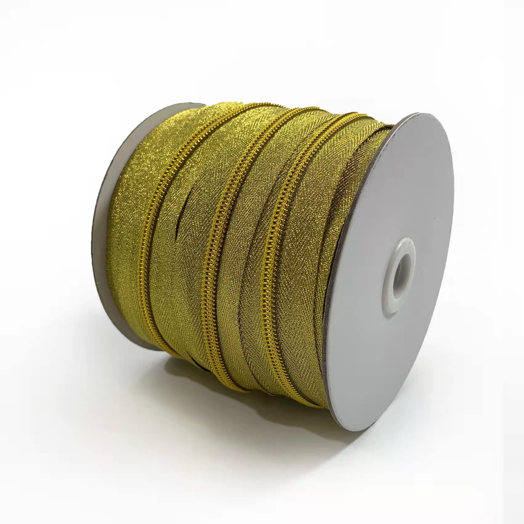 Roll 25 Meter Sparkly Zipper Continuous 5#, Golden Zipper, with 25 Sliders Metal Sewing Sliders, for Craft Bags, Tent, (999, 25m)