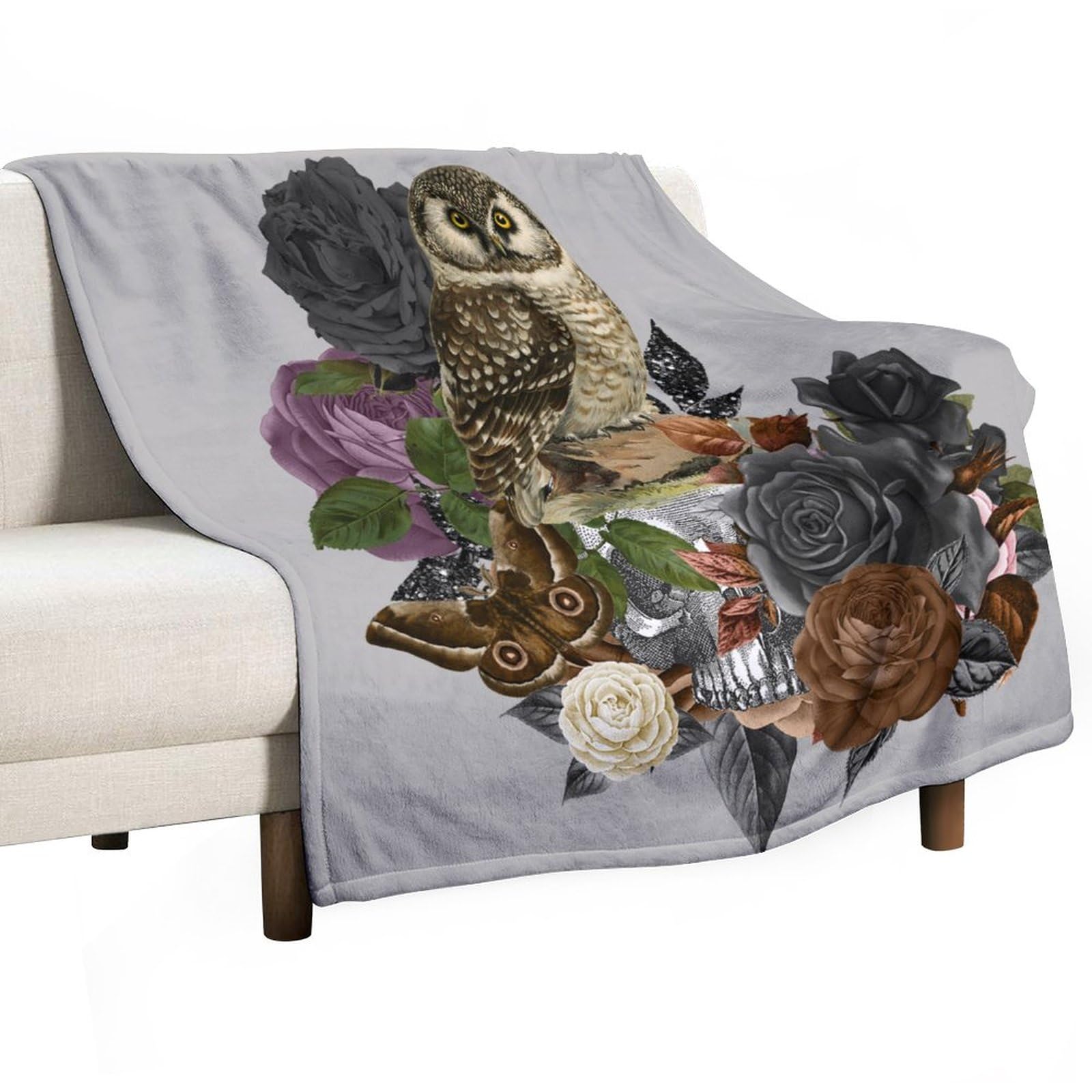 Couverture polaire Halloween hibou et squelette 152x203 cm