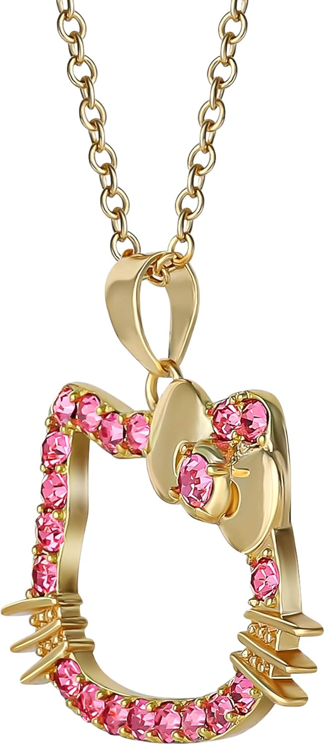 SALLY ROSE Hello Kitty Pink Crystal Necklace for Women Official License, 18" 18k Gold Flash-Plated Hello Kitty Pendant Necklace - Image 3