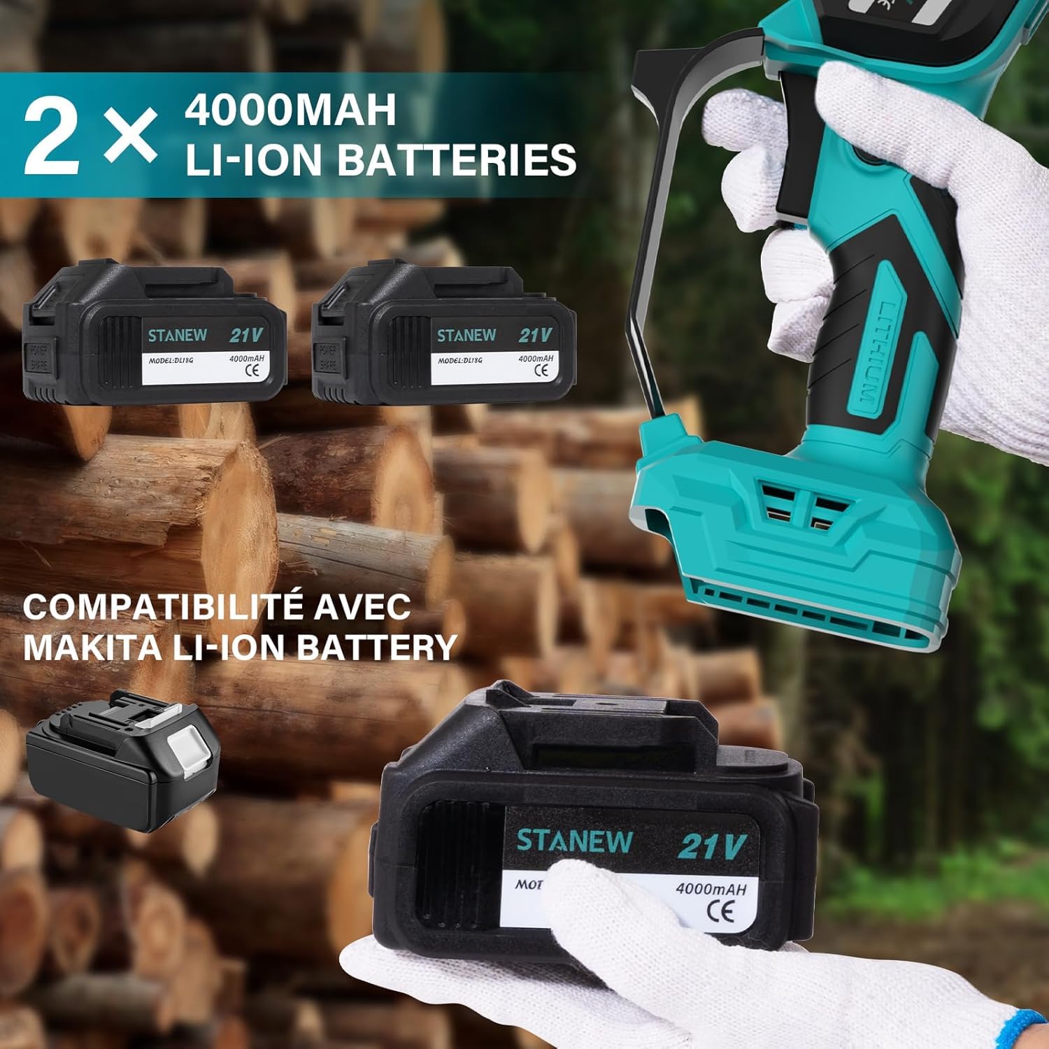 STANEW 2-en-1 Élagueuse sur perche, mini tronçonneuse à batterie sans balais 6 pouces, tronçonneuse avec 2 batteries 4000mAh, 600W, hauteur de travail max 4,55 m, écran LCD