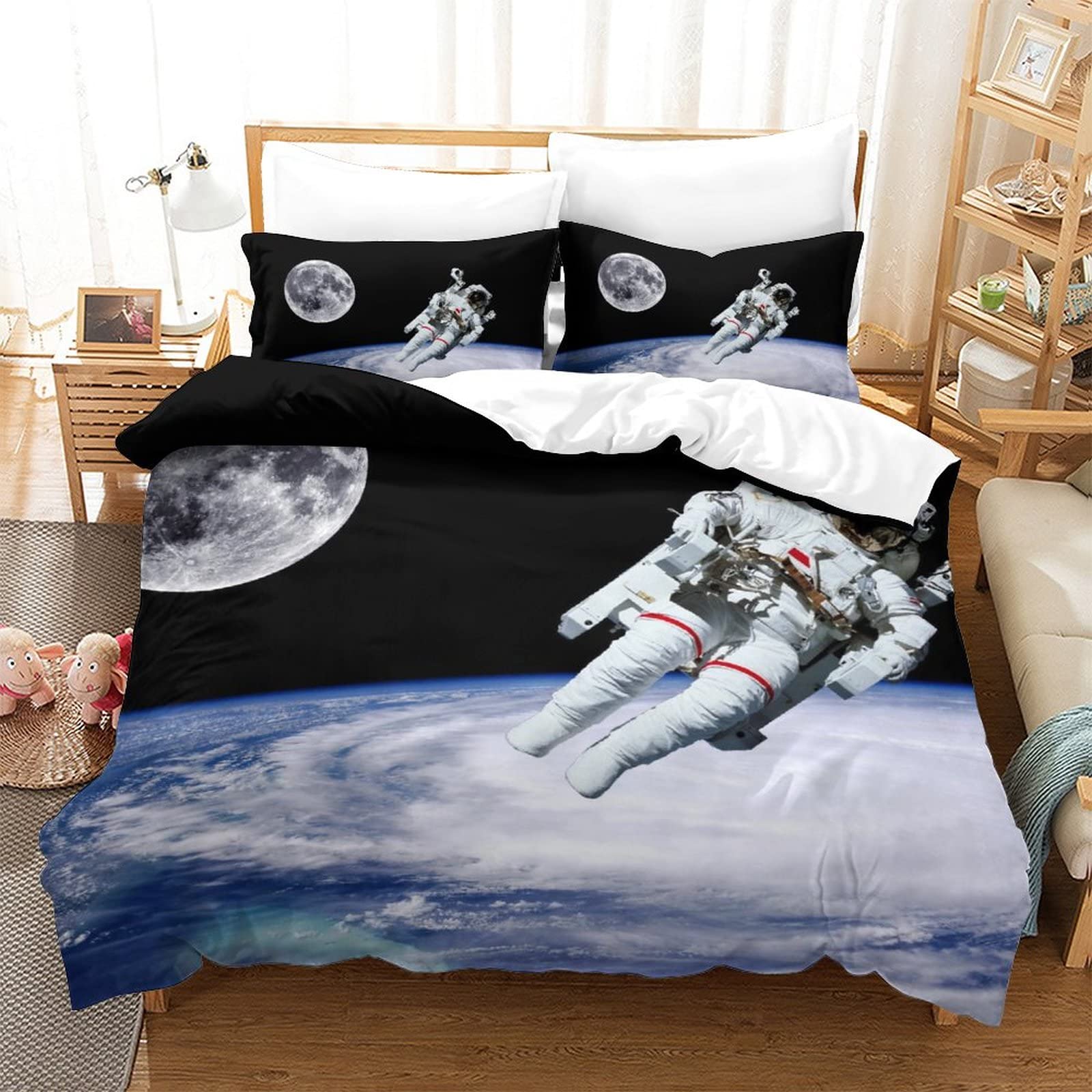 Housse de couette astronaute 3D 200x200cm zippée pour en finir avec la couette qui glisse