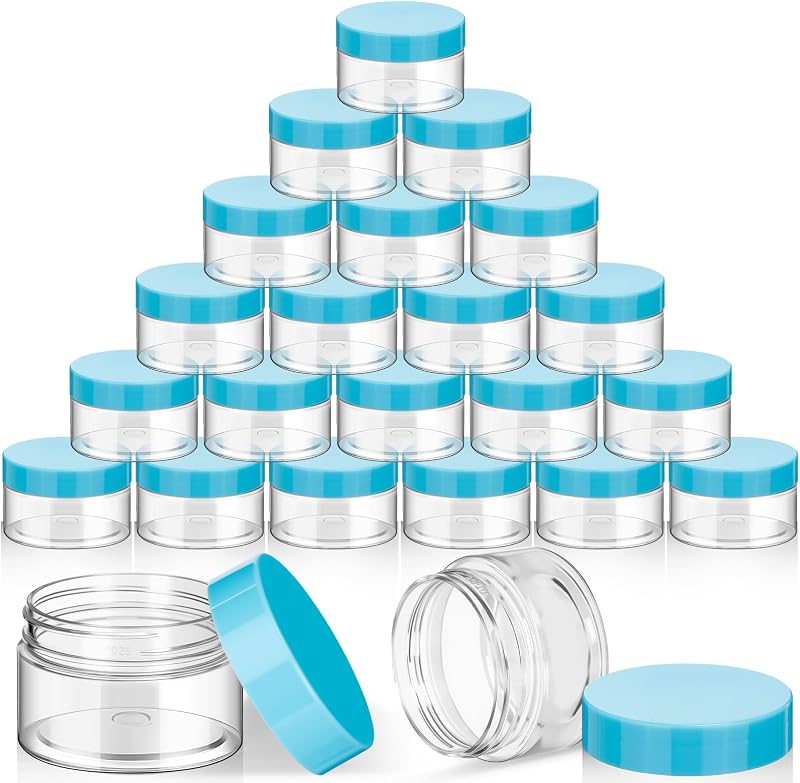 SATINIOR Frascos Plásticos Transparentes com Tampa Azul, 30 mL, Pacote com 24