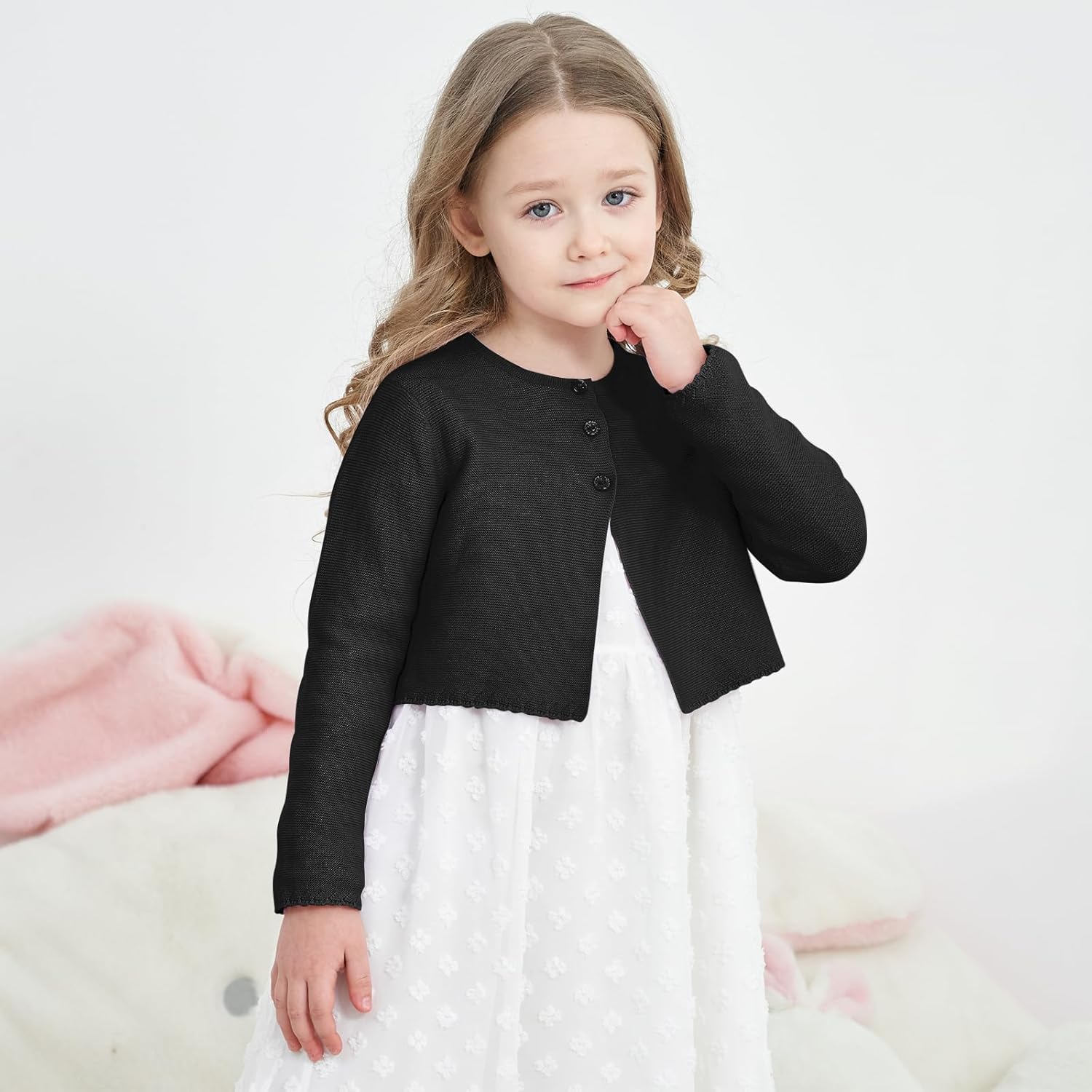 Girls' Long Sleeve Knitted Bolero Cardigan Kids Button Closure Shrug Sweaters Cropped Jacket Cover Up Tops - Image 4