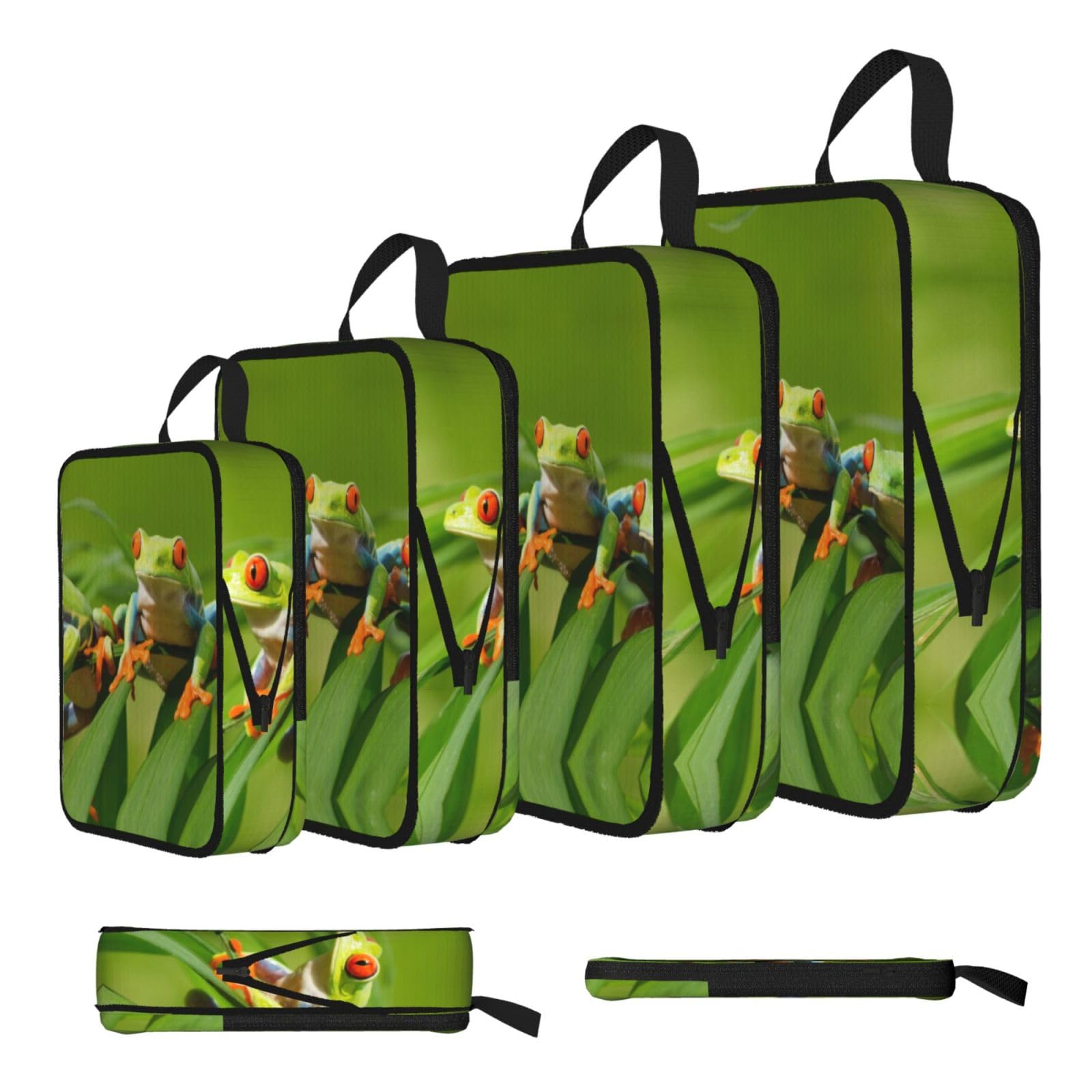 Funny Frogs Print Compression Packing Cubes 4-Piece Set With Multi- Compartment Travel Bag, Waterproof Suitcase Organiser Bags