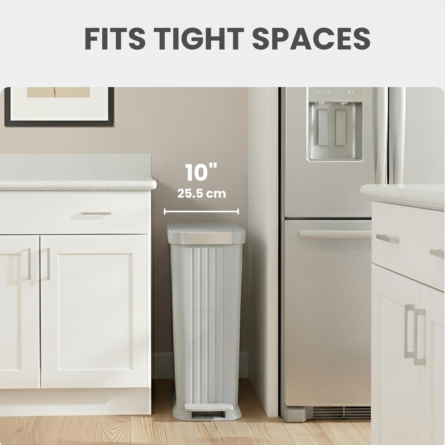 iTouchless SoftStep 50 L / 13.2 Gal Slim Step Pedal Kitchen Trash Can with Odor Filter, Indoor Recycling Bin Durable Dent-Proof Stainless Steel Trim Garbage Bin with Lid Home Office Stone Gray Plastic