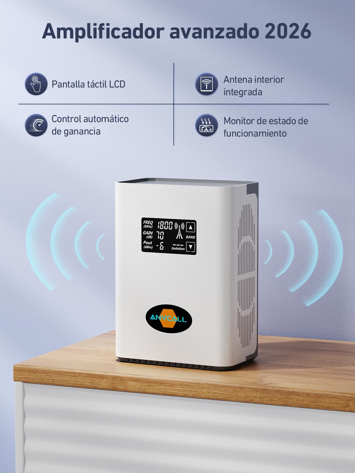 Amplificador de Cobertura Movil para Hogar y Oficina 4G LTE 3G gsm Repetidor Señal Movil Compatible con Movistar Orange Yoigo en Banda 1, 3, 7 y 20, con Antena Omnidireccional