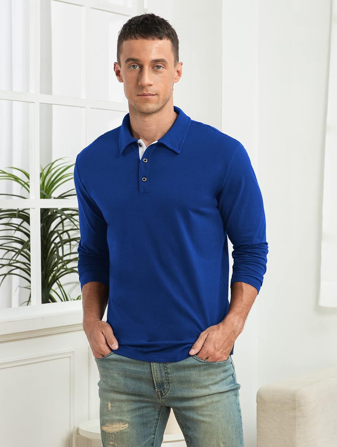NITAGUT Mens Short&Long Sleeve Polo Shirt Casual Slim Fit Polo Tee Basic Designed Cotton Shirt for Man
