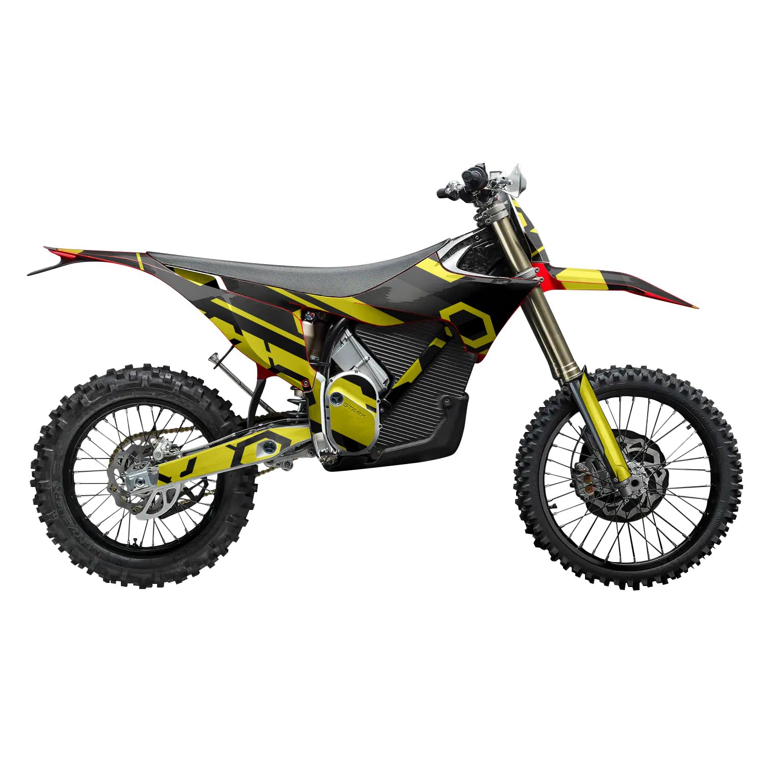 Stark Varg MX 2023-2025 Graphics Kit Wrap - Yellow Hex Parts - Varg MX Skin - Premium 3M Vinyl Protective Wrap Decal Cover - Easy to Apply | Crafted in The USA by MightySkins