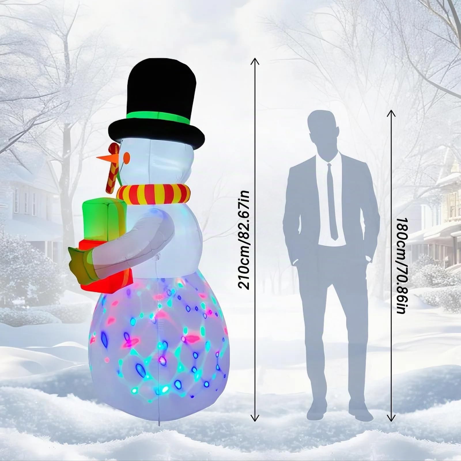 Décorations de Noël Bonhomme de Neige Gonflable, 210cm, 7ft, Blow Up Xmas Décorations Gonflables avec Lumières LED pour Décorations de Noël, Yard Outdoor Garden Lawn Winter Decorations
