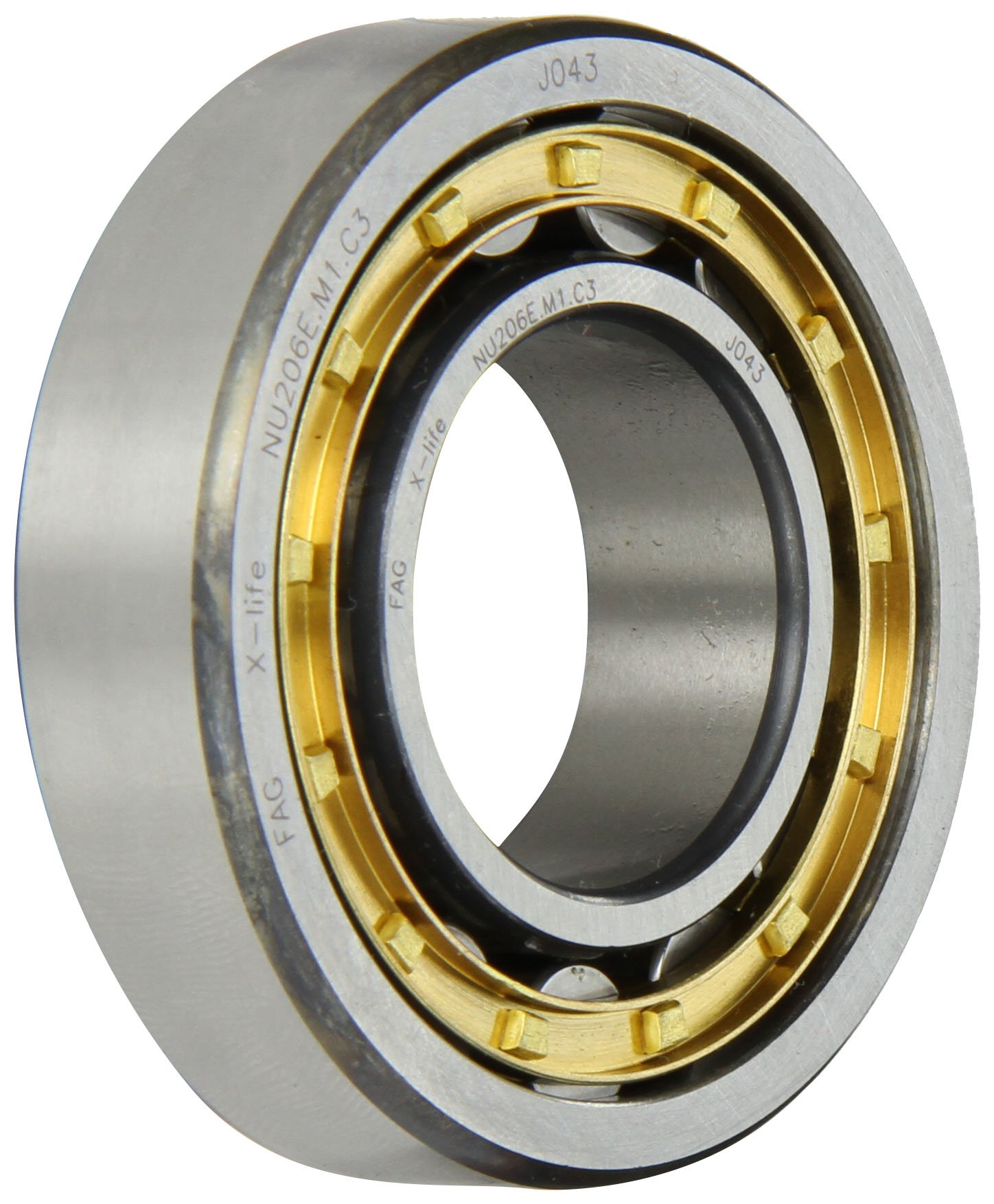 FAG NU206E-M1-C3 Cuscinetto cilindrico a rulli, singola fila, foro dritto, anello interno rimovibile, ad alta capacità, gabbia in ottone, distanza C3, diametro 30 mm, diametro 62 mm, larghezza 16 mm