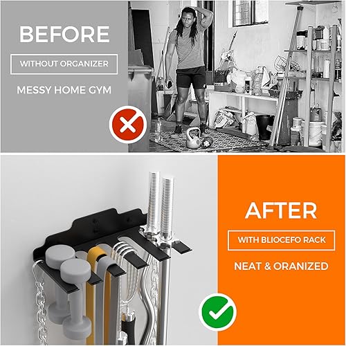 Miniatura 8 de Soporte de pared para barra, colgador de pared de una sola barra, estante de pared para barra de gimnasio de garaje, estante vertical olímpico de