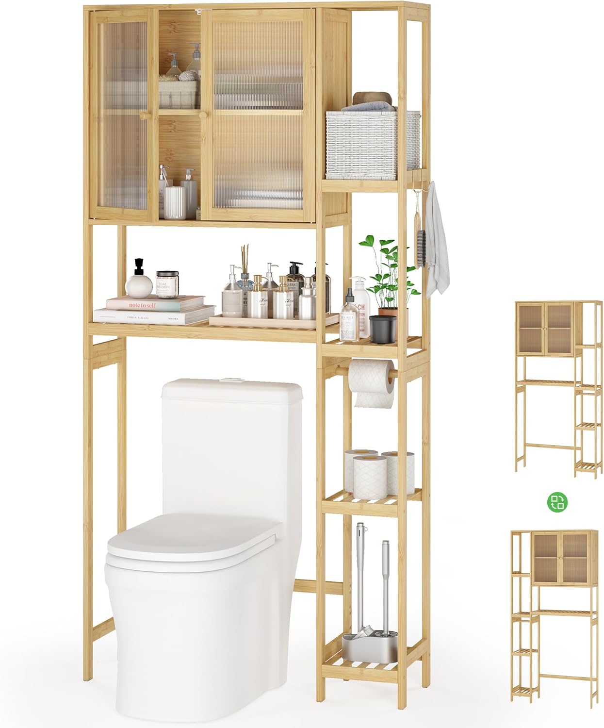 Over the Toilet Storage Cabinet Above Toilet Bathroom Organizer with Toilet Paper Holder Stand Large Capacity Bath Organizer with Adjustable Shelves & Acrylic Doors,Anti-Tip Device Nature