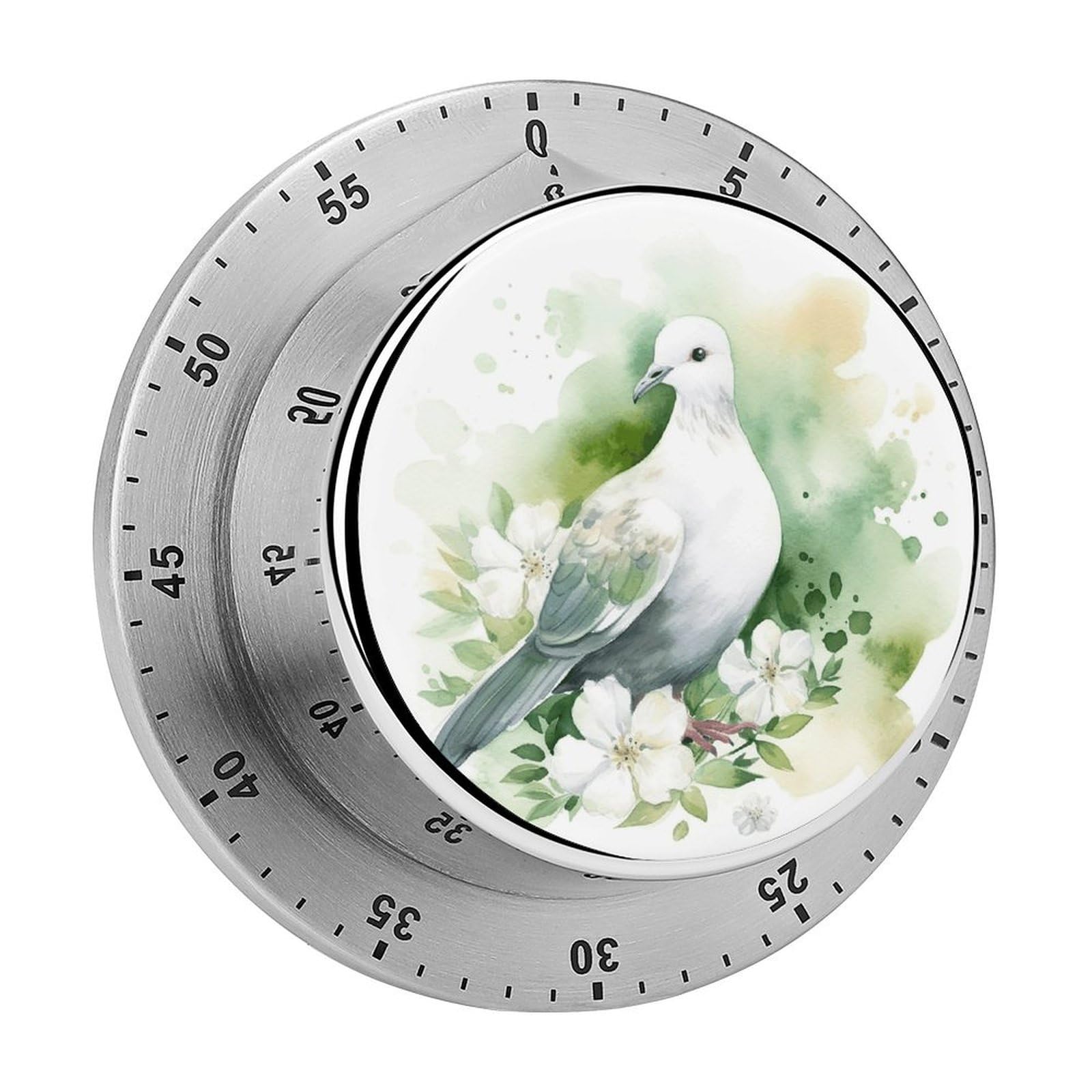 Dove with A Flower Timer Desk Productivity Teacher Supplies Kitchen Magnetic Countdown Mechanical Timer for Cooking, Egg, Teacher, Exercise, Oven.