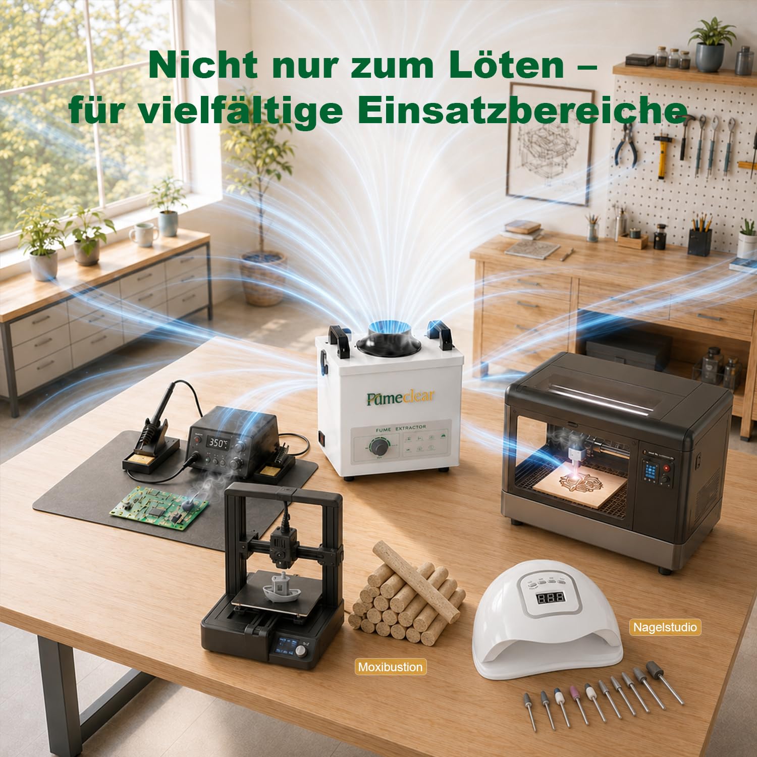 FumeClear FC-100A Lötrauchabsaugung Leistungsstarke 200 to 260m³/h Absaugung, Lötrauchabsorber, geräuscharmes, 3-stufiges Filtersystem mit 12 Filtern für Laserschweißen, Rauchabsaugung