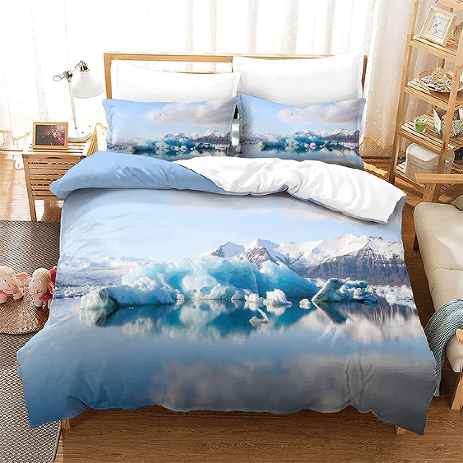 Housse De Couette 240 X 260 Montagnes Lac Parure De Lit 2 Personnes En Microfibre Pour Adulte Ado Enfant Avec Fermeture Éclair Et 2 Taies D'oreiller