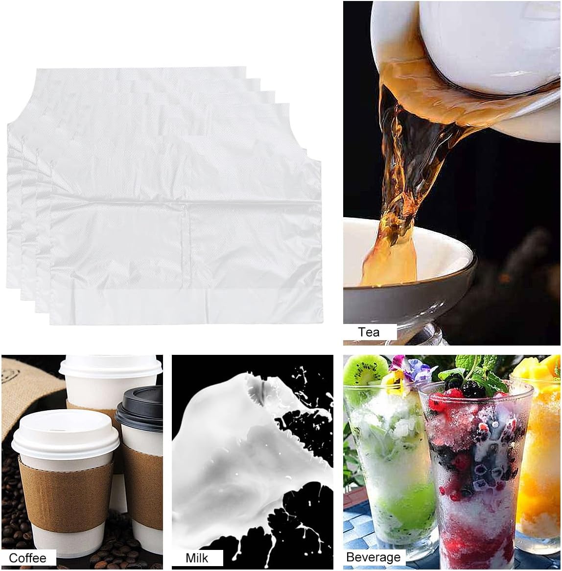 PRETYZOOM Disposable Milk Tea Bag and Portable Beverage Bag, 100Pcs Plastic Take-Away Coffee and Milk Tea Carrier with Handles, Suitable for Takeout and Travel Use