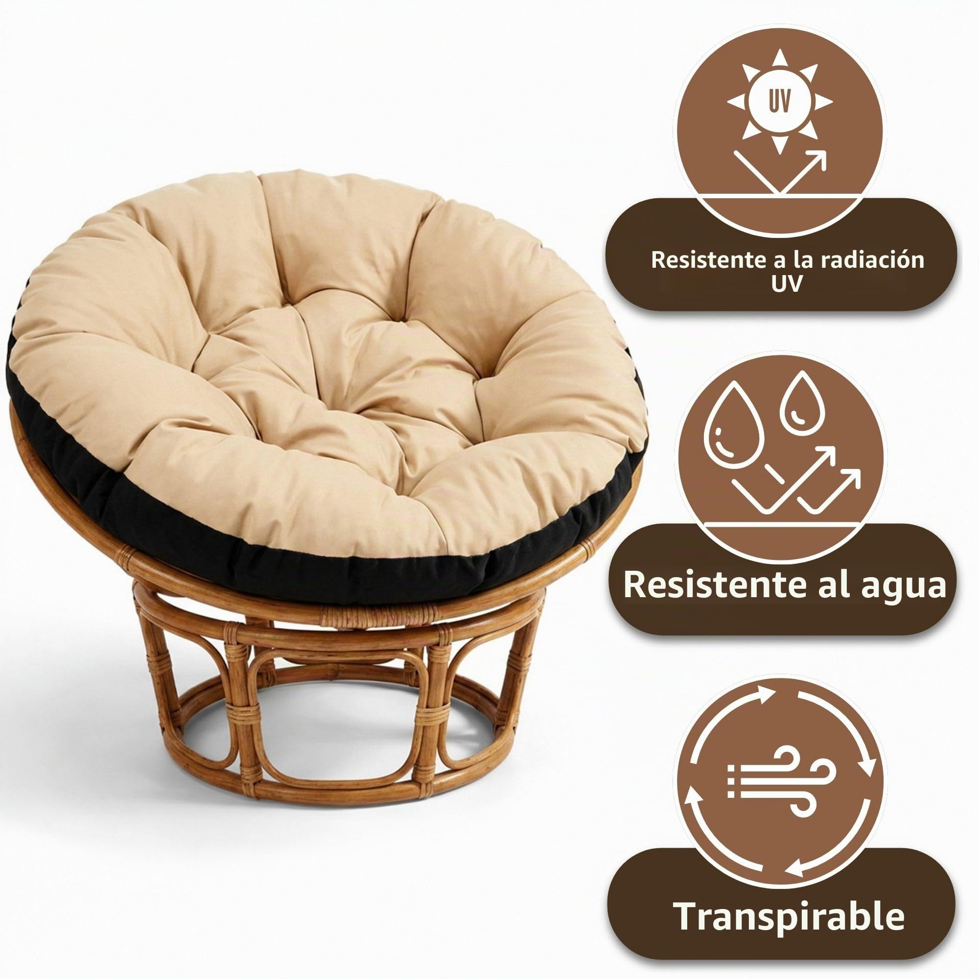 Amazinggirl Cojín para Silla Colgante 110 cm – Cojín Papasan & Huevo Redondo – Gran Asiento Acolchado Repelente al Agua para Jardín Terraza Galería Salón e Interior Burdeos Lino ecológico