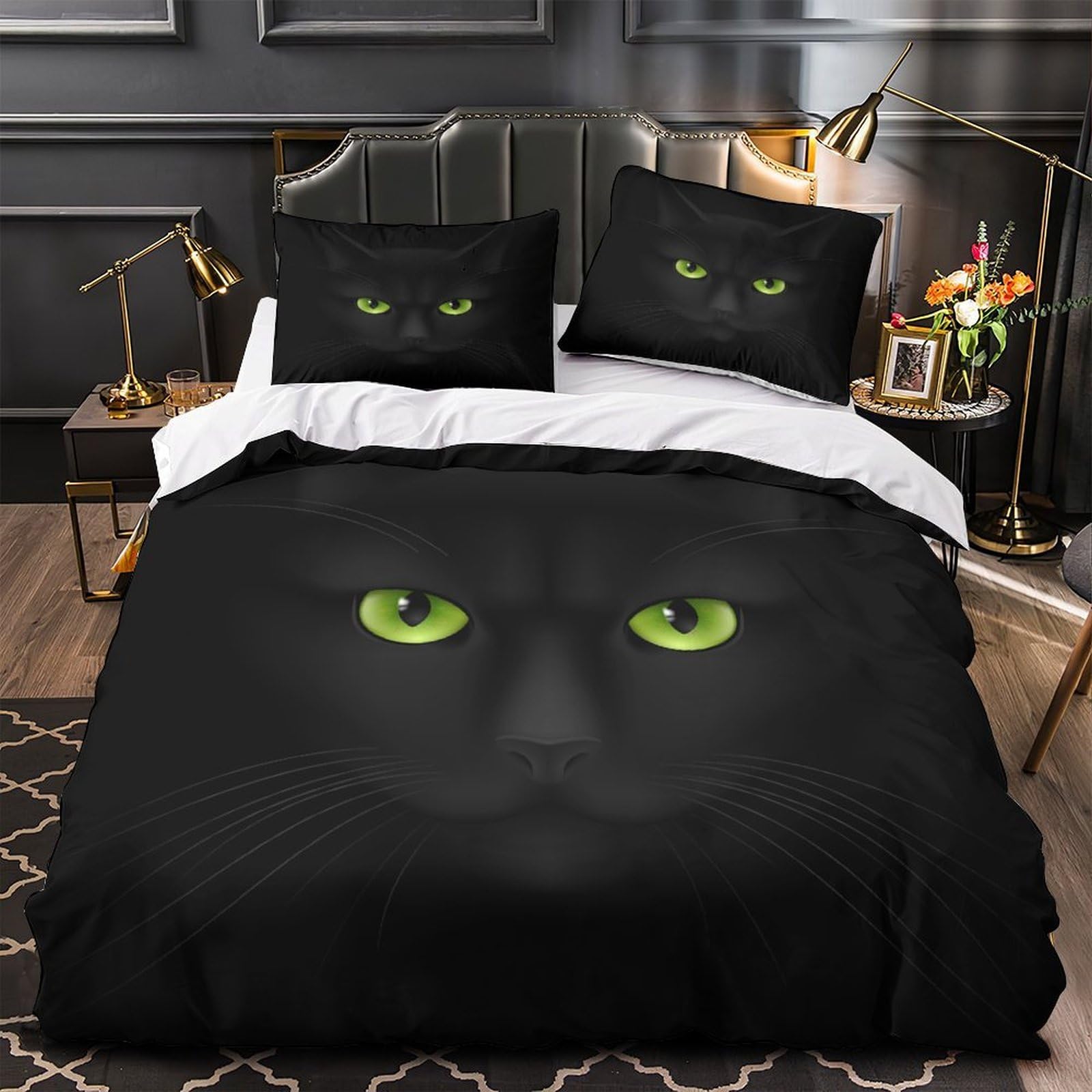 Housse de couette chat noir 3D pour une décoration de chambre d'adulte ou d'enfant moderne