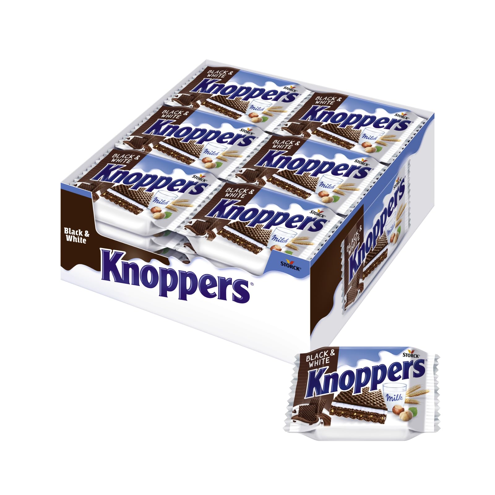 Knoppers Black and White, dunkle Waffelschnitten mit Kakao - 24 x 25 g