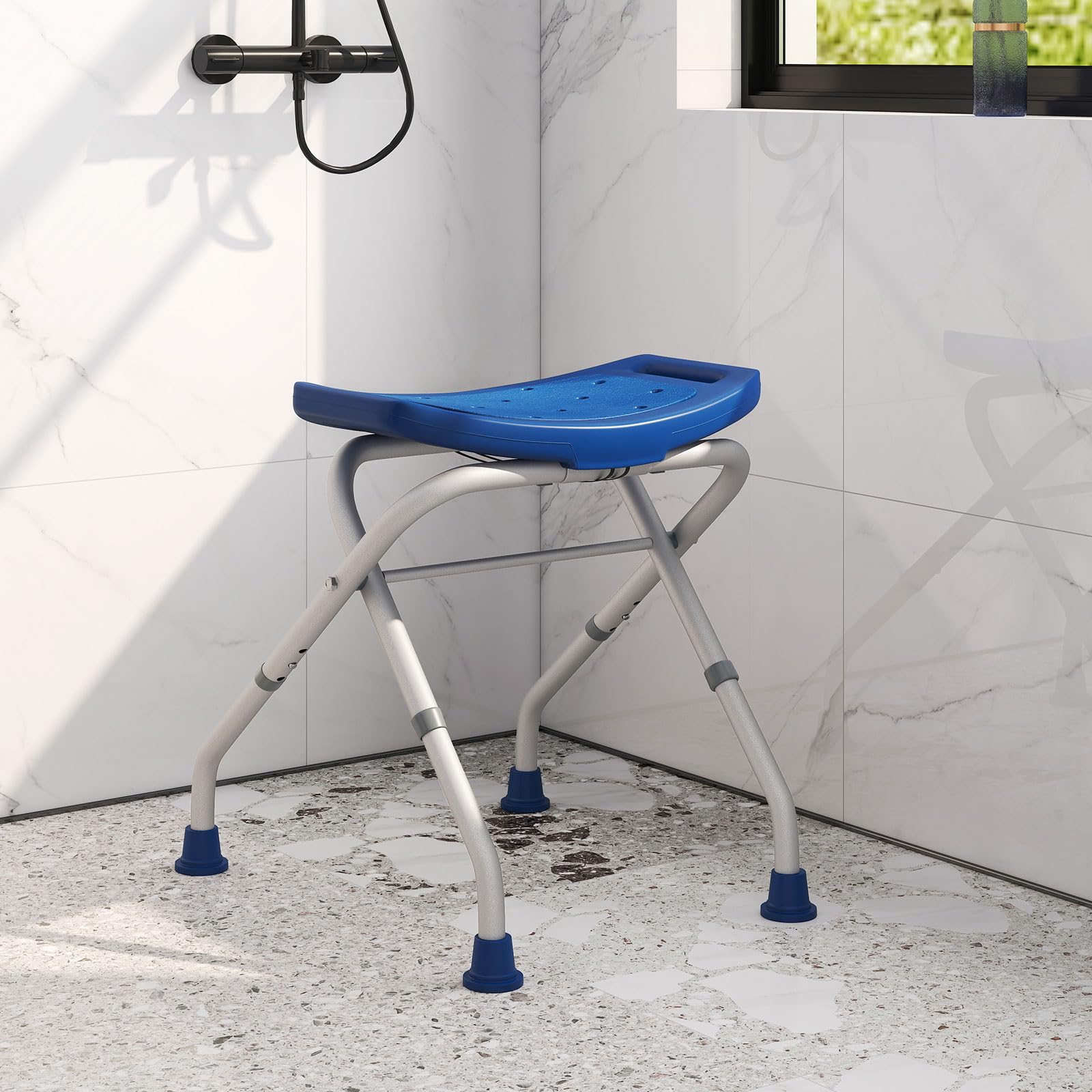 COSTWAY Taboret prysznicowy składany, krzesło prysznicowe 49-52,5 cm, z regulacją wysokości, ławka prysznicowa, obciążenie do 150 kg, taboret łazienkowy z antypoślizgowymi gumowymi nóżkami, pomoc pod