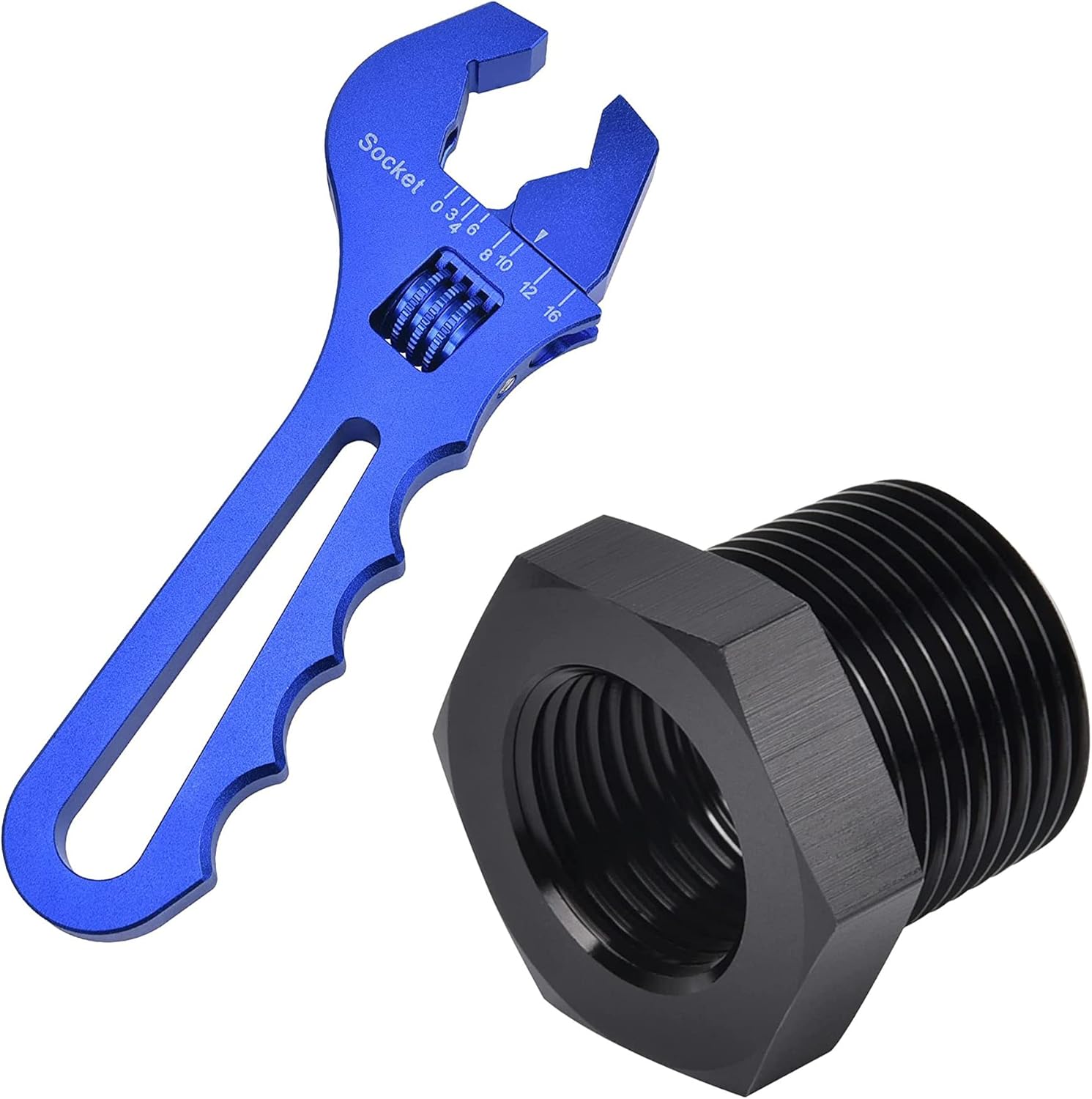 EVIL ENERGY 3/4 NPT Male to 1/2 NPT Female Reducer Fitting Bundle with Adjustable 3AN-16AN Wrench Aluminum Blue
