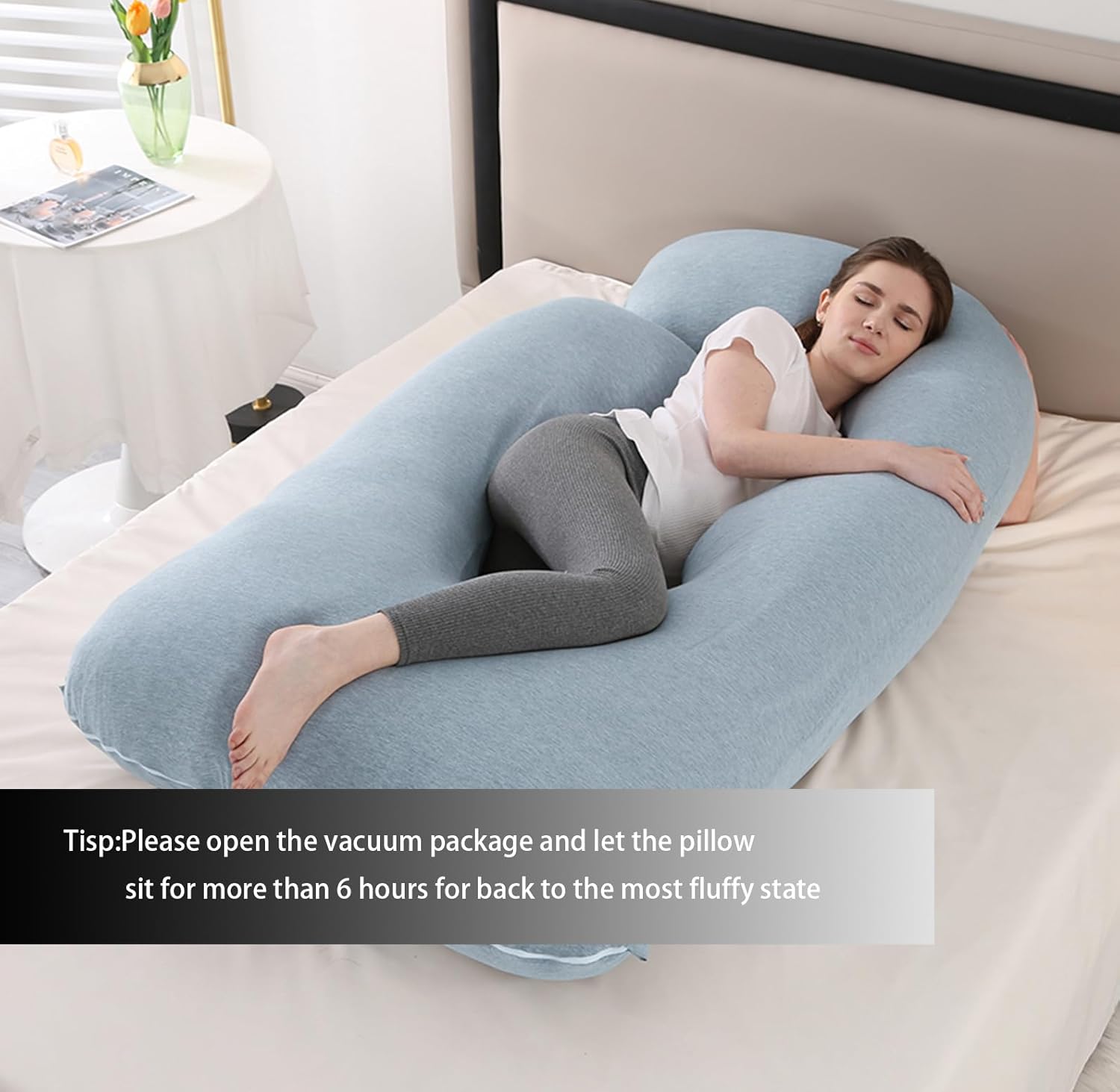 Jcickt Pregnancy Pillow J-Shaped Full Body Pillow, 59 inch Cool Fabric Easy to Remove and Wash, Support Pregnant Women's Backs Legs and HIPS, Improve Sleep,Pregnancy Pillow for Women ，Sky Blue