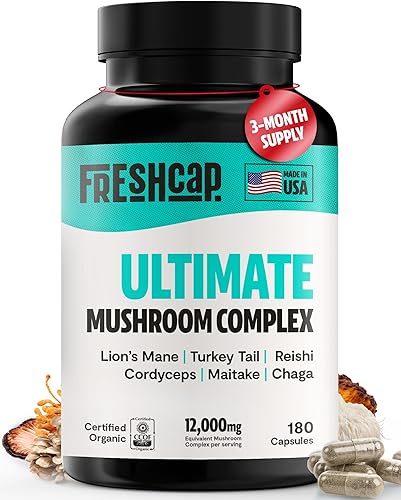FreshCap Ultimate - Suplemento de hongos de 12,000 mg, cápsulas complejas nootrópicas, apoyo inmunológico de hongos orgánicos, suplementos