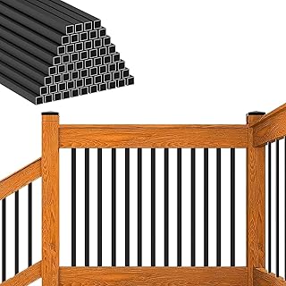 50 Pack Deck Balusters 26" x 3/4" Staircase Baluster, Diameter 3/4" Metal Deck Spindle and Stairs Railing,Hollow Square Black Deck Balusters for Deck Railing Porch